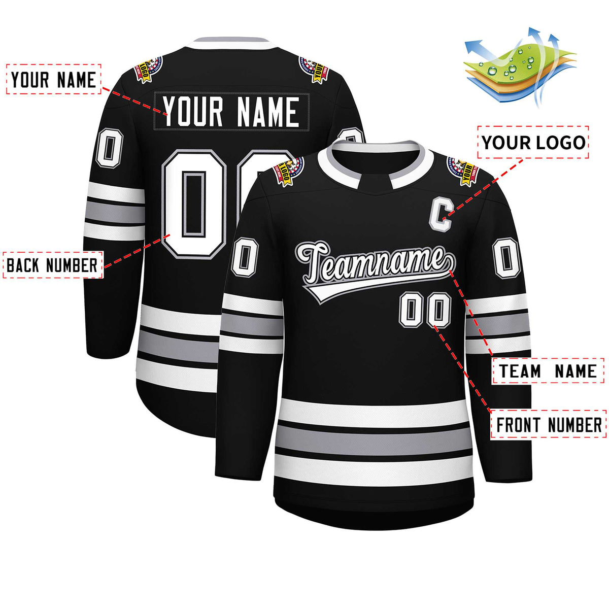 Custom Black White Black-Gray Classic Style Hockey Jersey | KXKSHOP