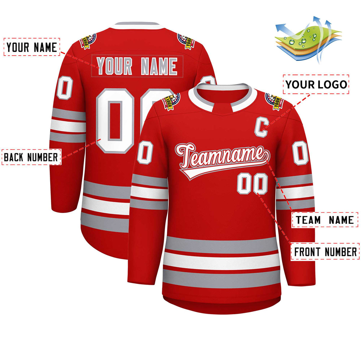 Custom Red White Red-Gray Classic Style Hockey Jersey | KXKSHOP