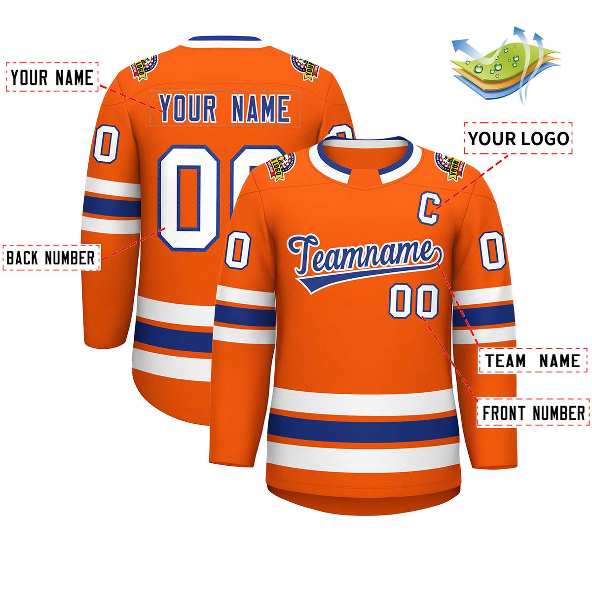 Custom Orange Royal-White Classic Style Hockey Jersey | KXKSHOP