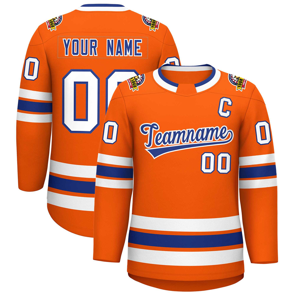 Custom Orange Royal-White Classic Style Hockey Jersey | KXKSHOP