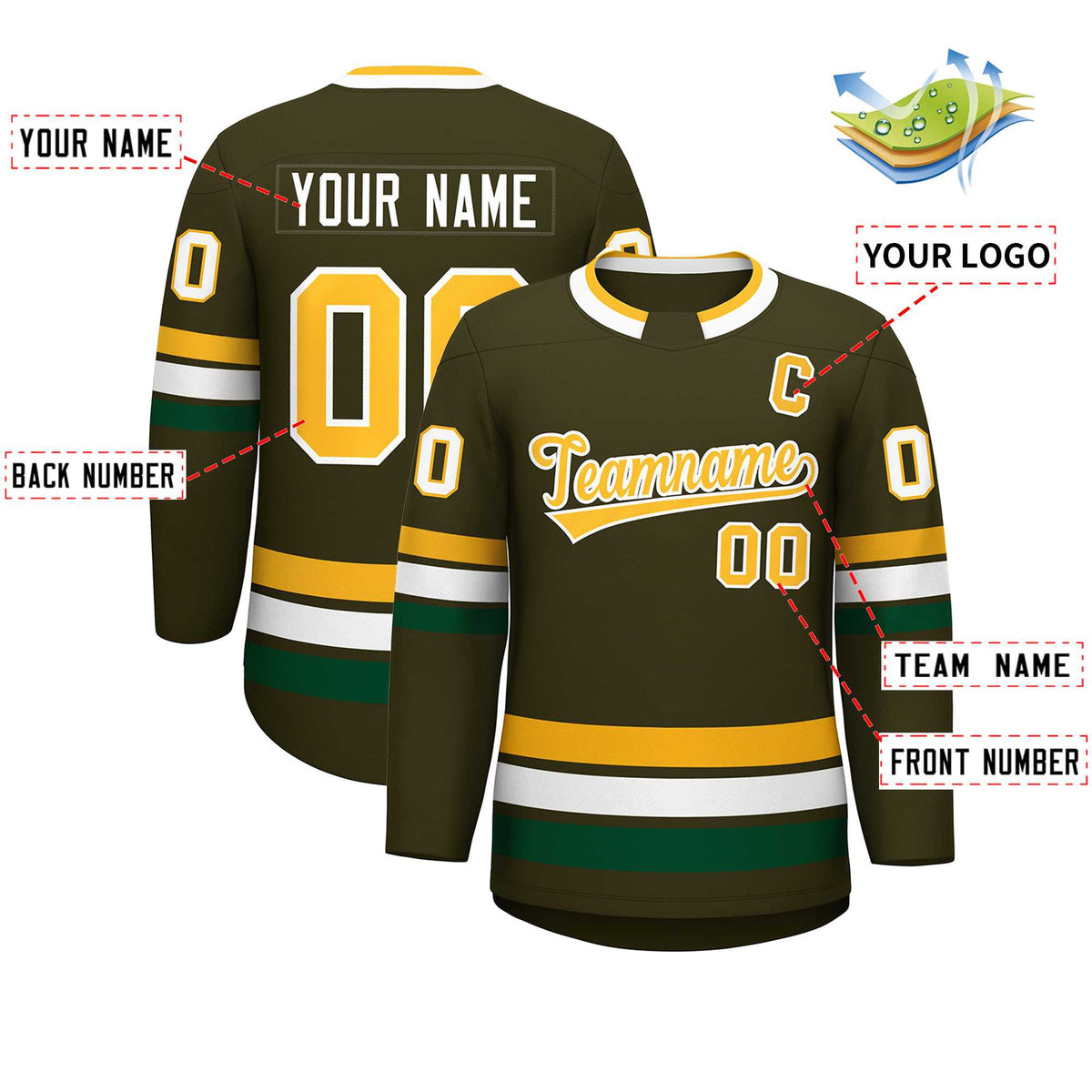 Custom Olive Gold-White Classic Style Hockey Jersey | KXKSHOP