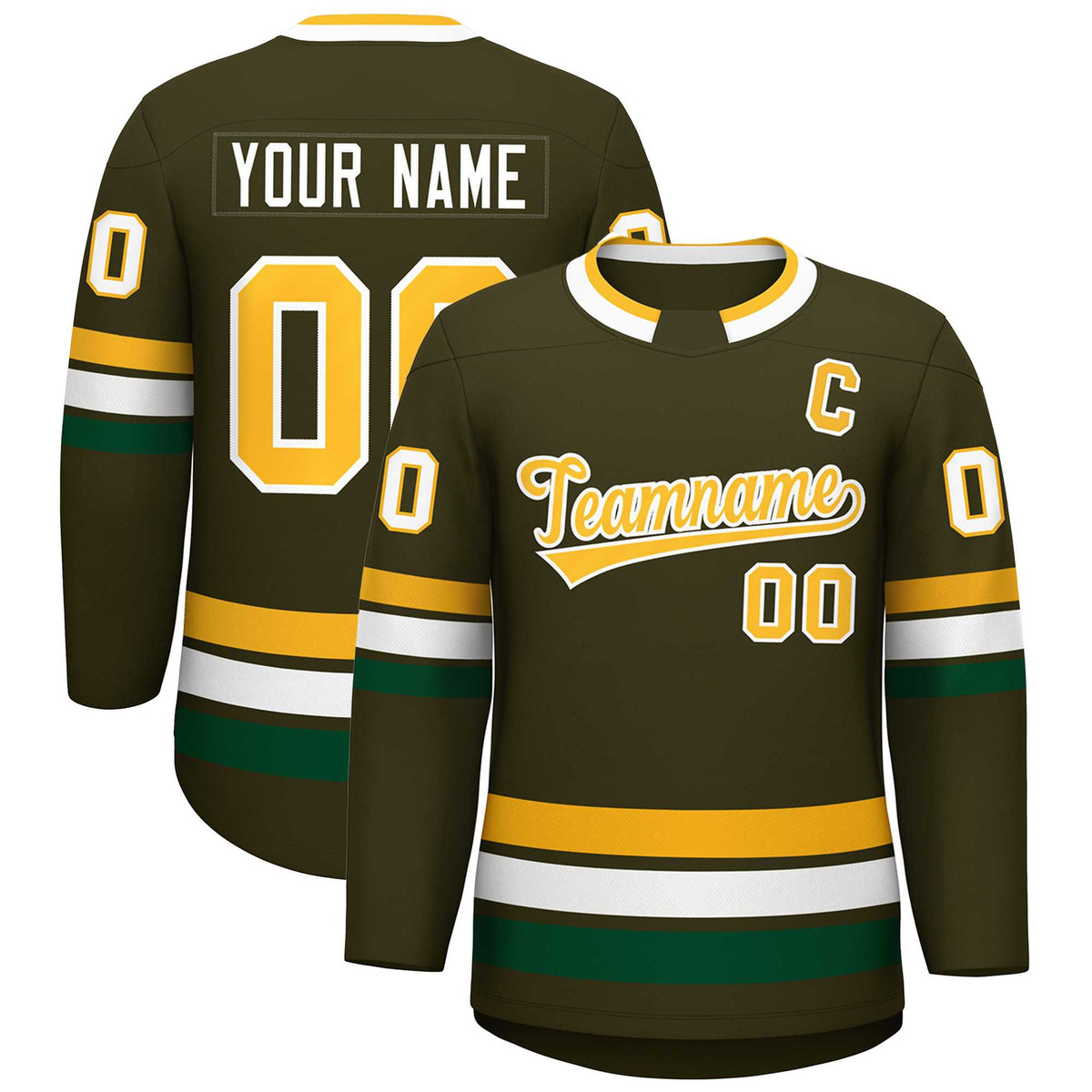 Custom Olive Gold-White Classic Style Hockey Jersey | KXKSHOP