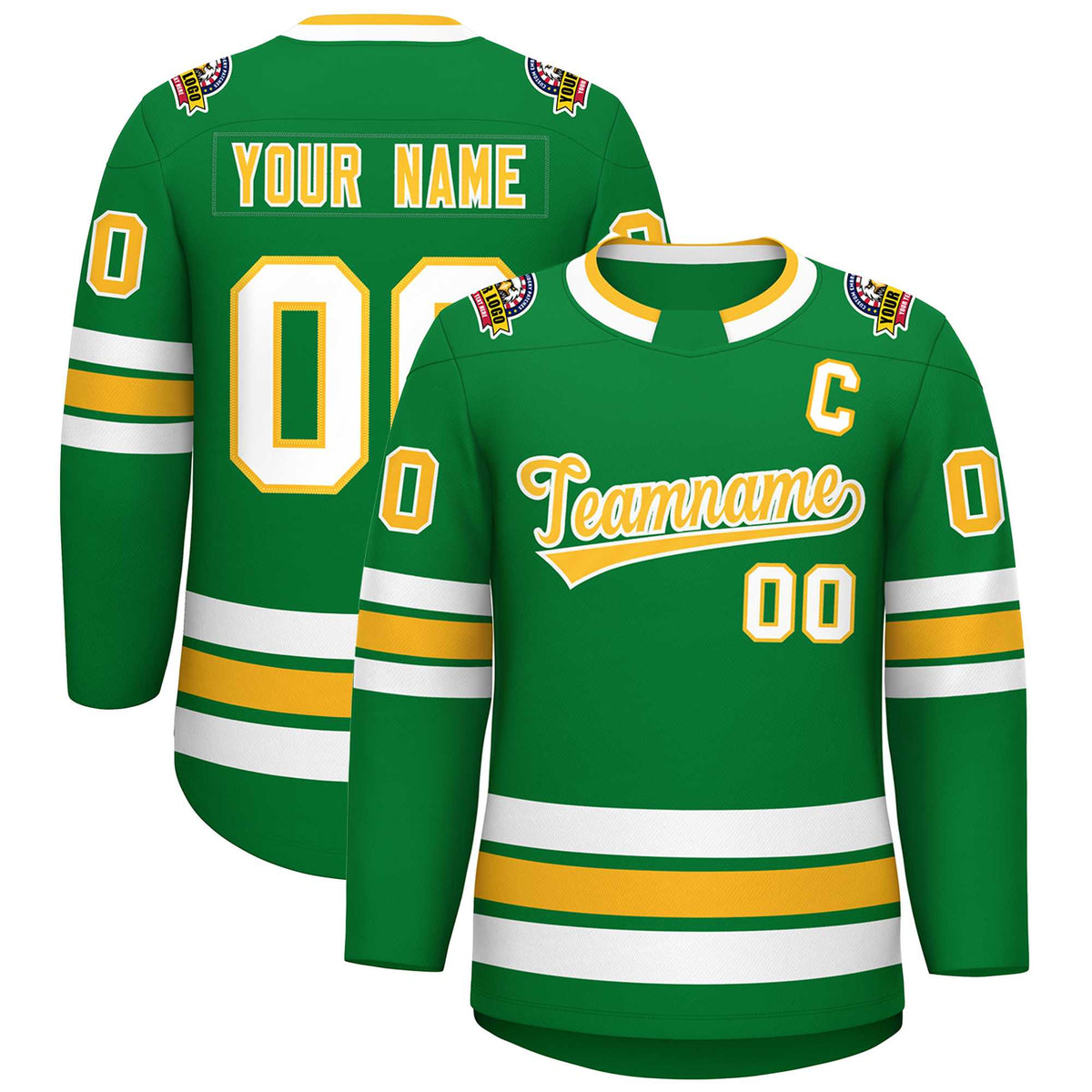 Custom Kelly Green Gold-White Classic Style Hockey Jersey | KXKSHOP