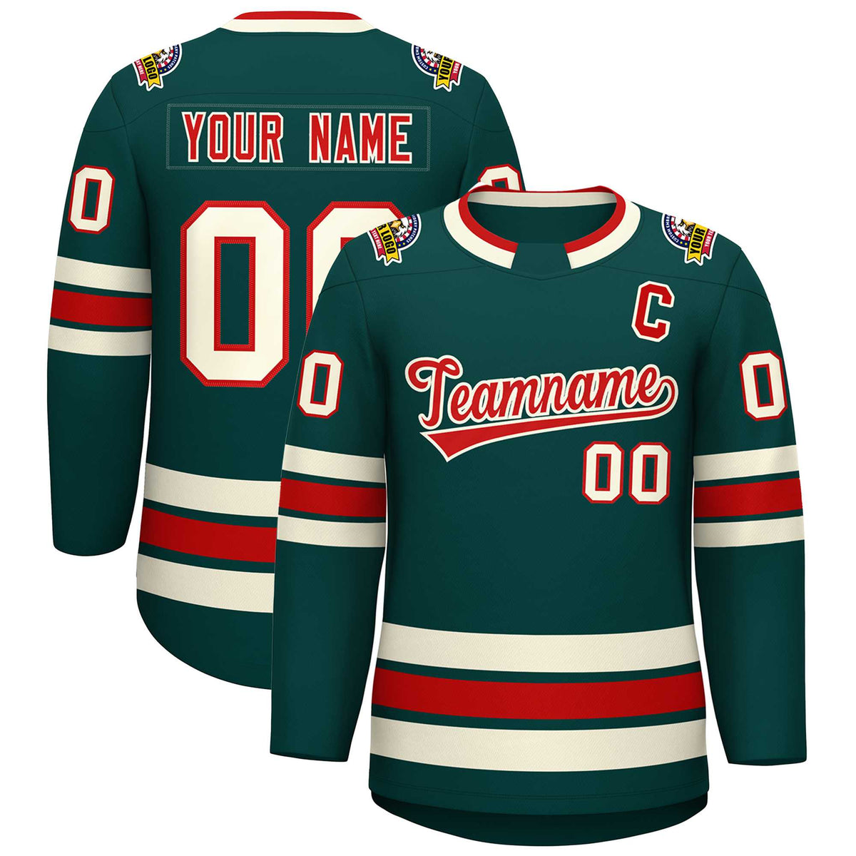 Custom Midnight Green Red-Khaki Classic Style Hockey Jersey | KXKSHOP