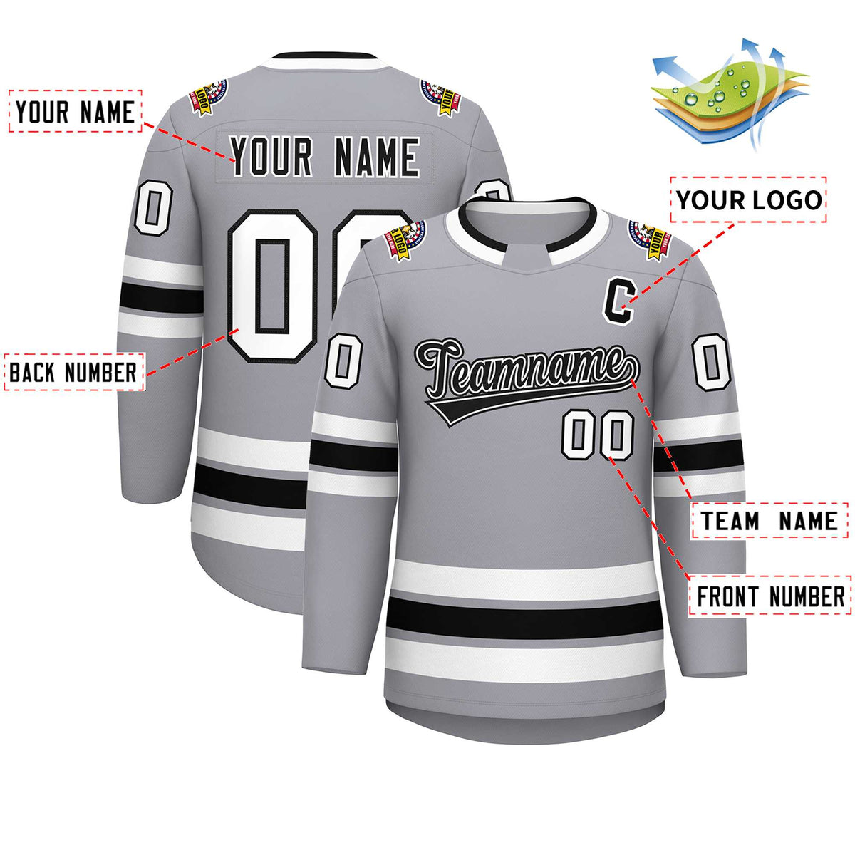 Custom Gray Black White-Black Classic Style Hockey Jersey | KXKSHOP