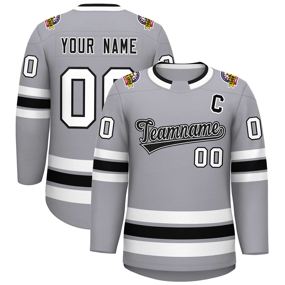 Custom Gray Black White-Black Classic Style Hockey Jersey | KXKSHOP