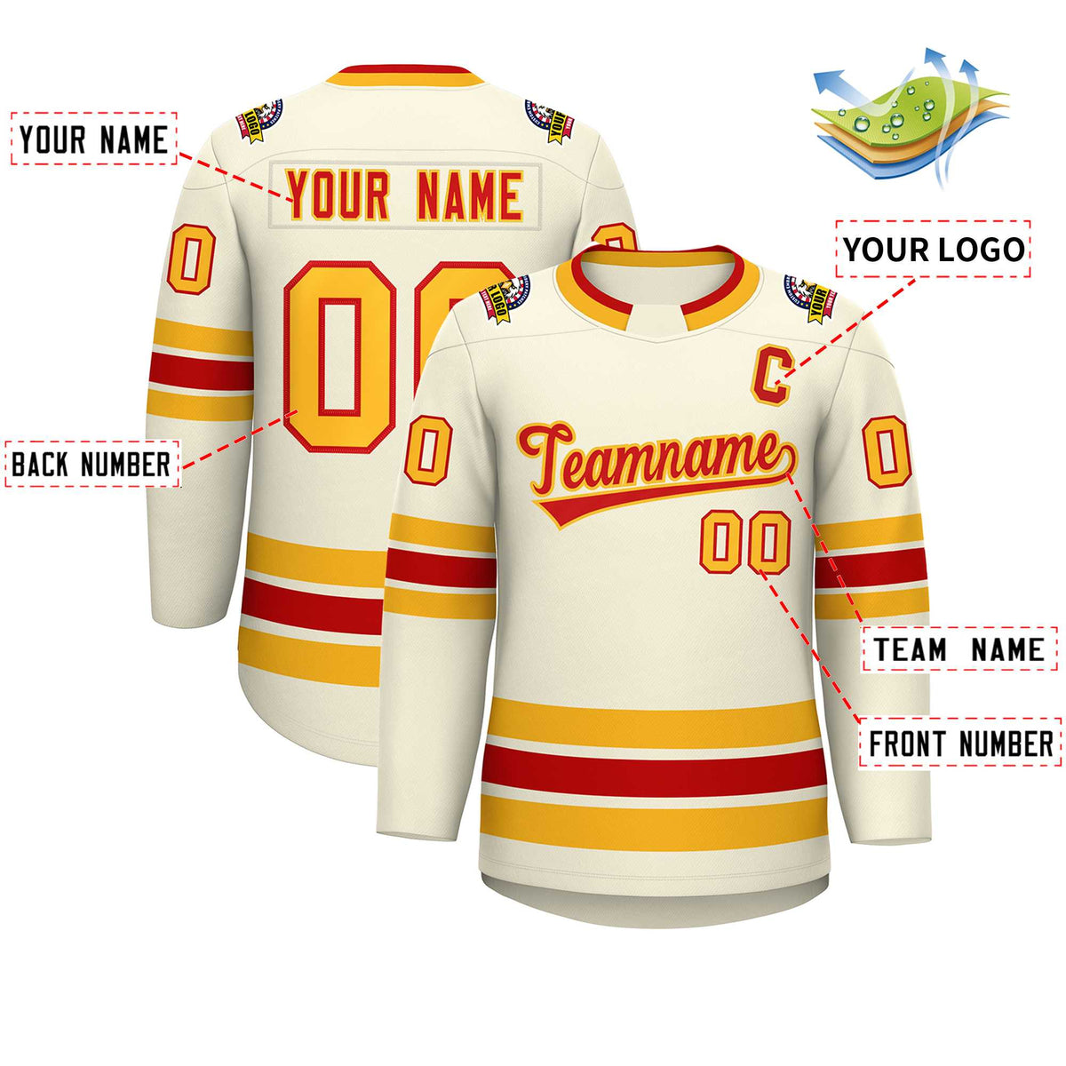 Custom Khaki Red-Gold Classic Style Hockey Jersey | KXKSHOP