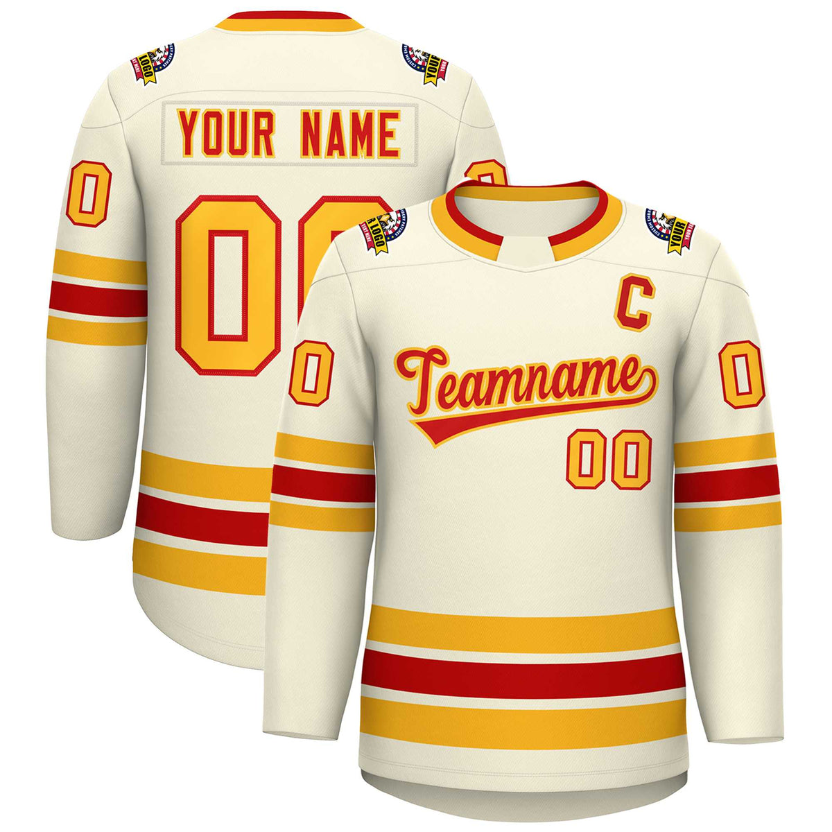 Custom Khaki Red-Gold Classic Style Hockey Jersey | KXKSHOP
