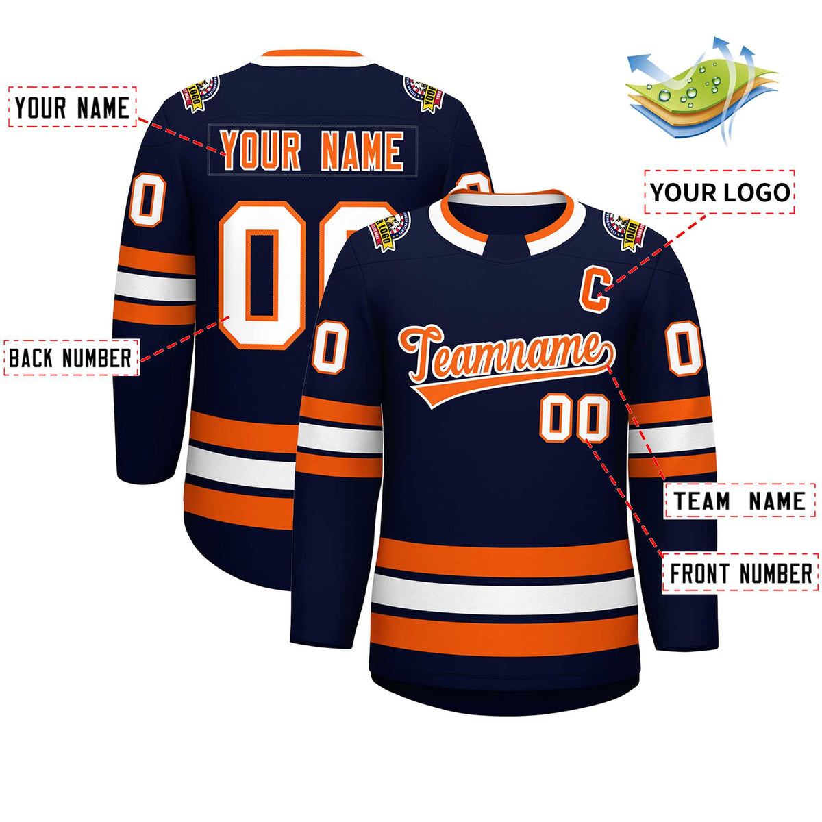 Custom Navy Orange-White Classic Style Hockey Jersey | KXKSHOP