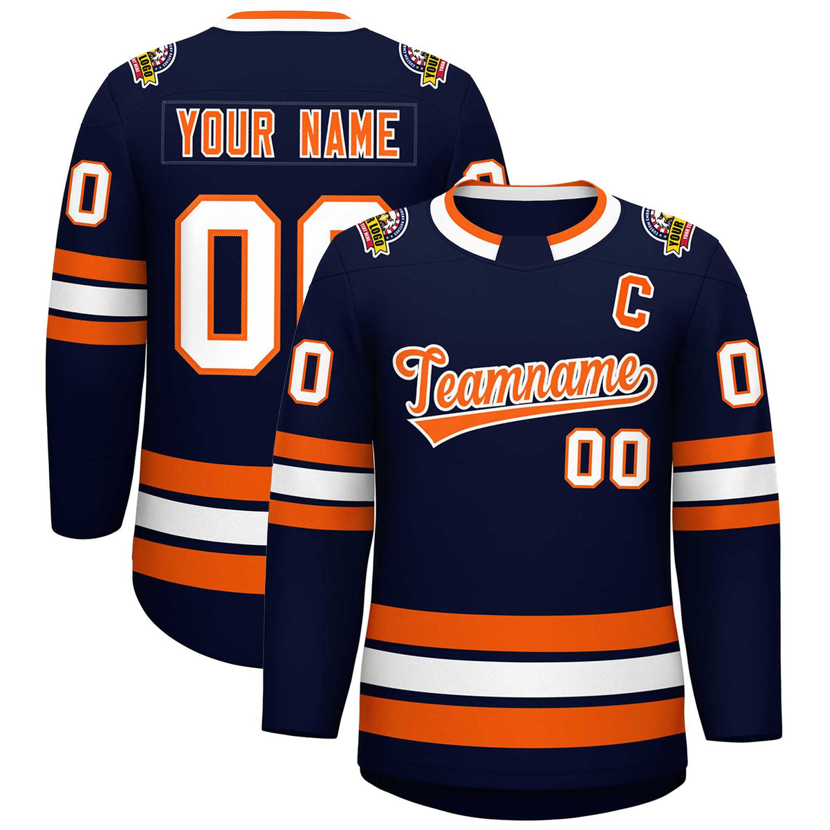 Custom Navy Orange-White Classic Style Hockey Jersey | KXKSHOP