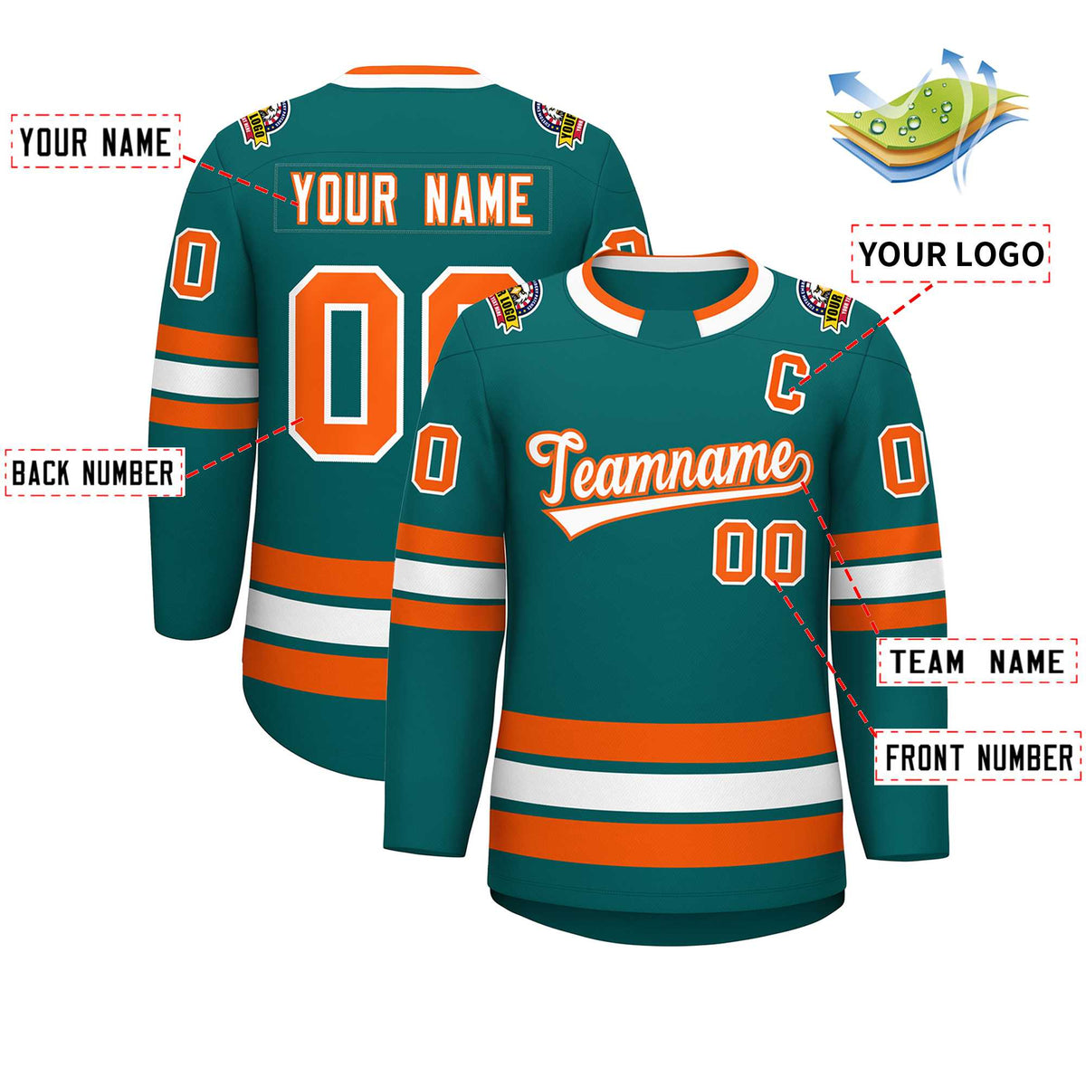 Custom Teal White-Orange Classic Style Hockey Jersey | KXKSHOP