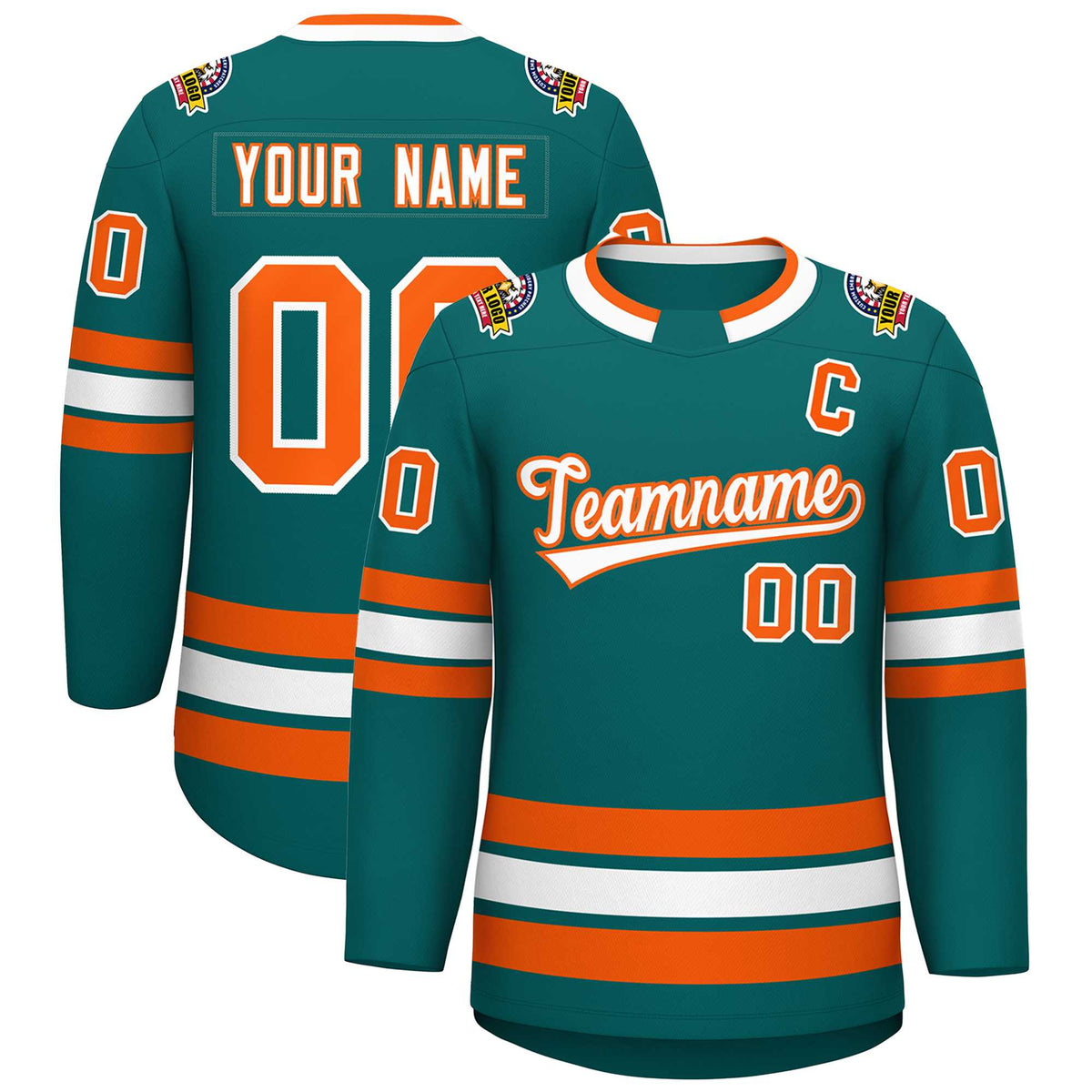 Custom Teal White-Orange Classic Style Hockey Jersey | KXKSHOP
