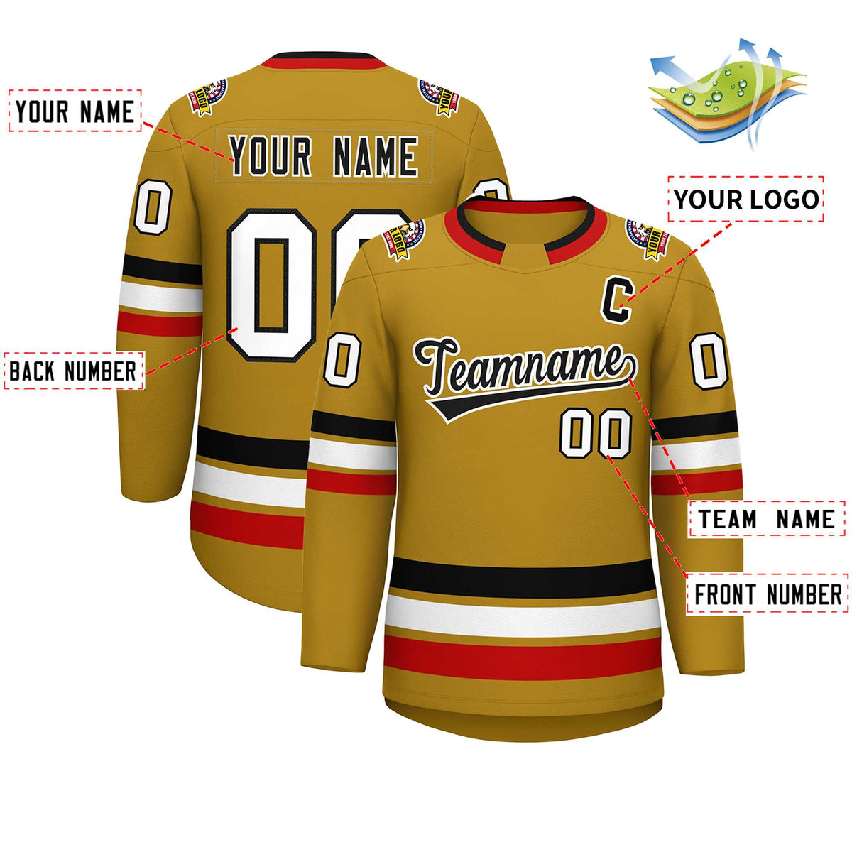 Custom Old Gold Black-White Classic Style Hockey Jersey | KXKSHOP