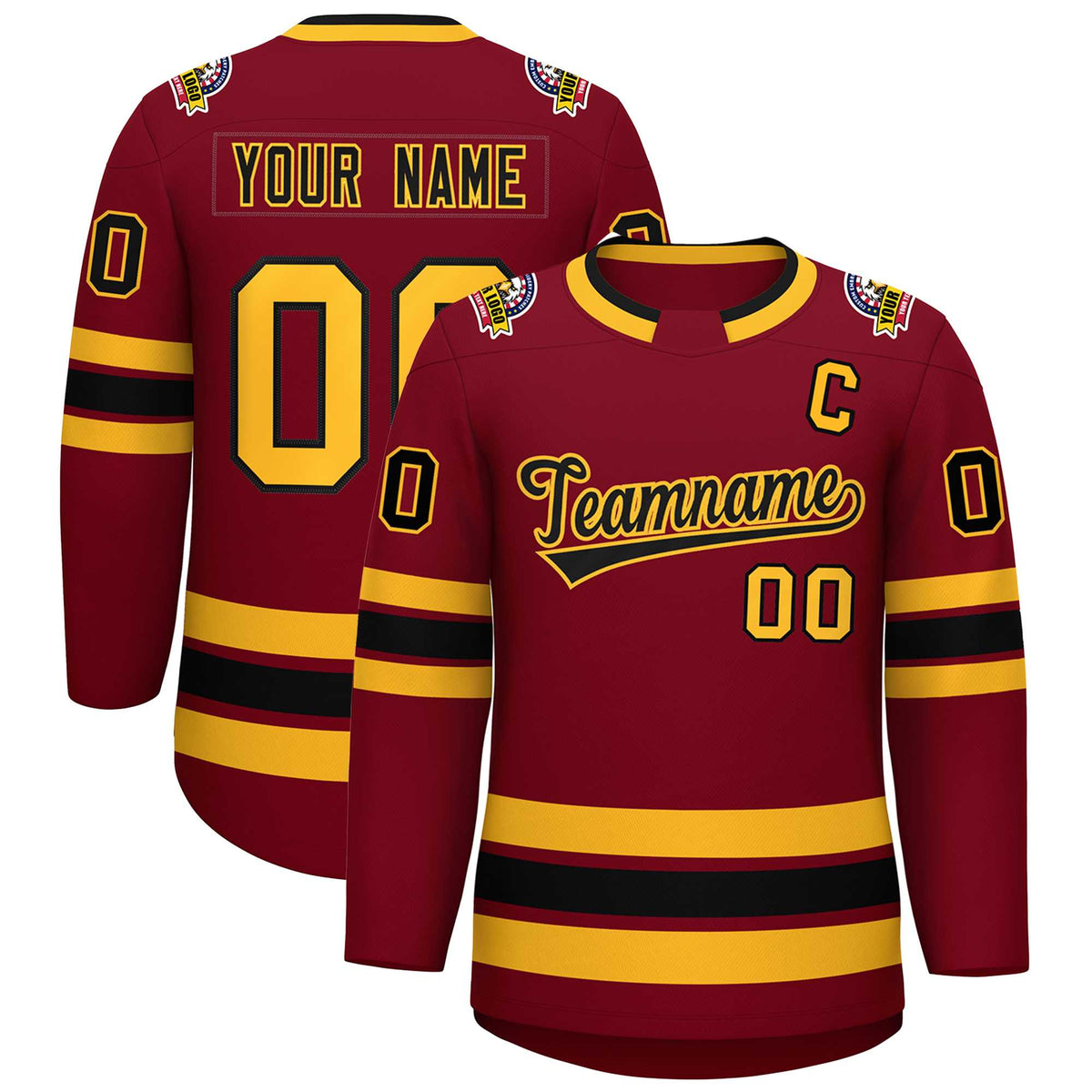 Custom Crimson Black-Gold Classic Style Hockey Jersey | KXKSHOP