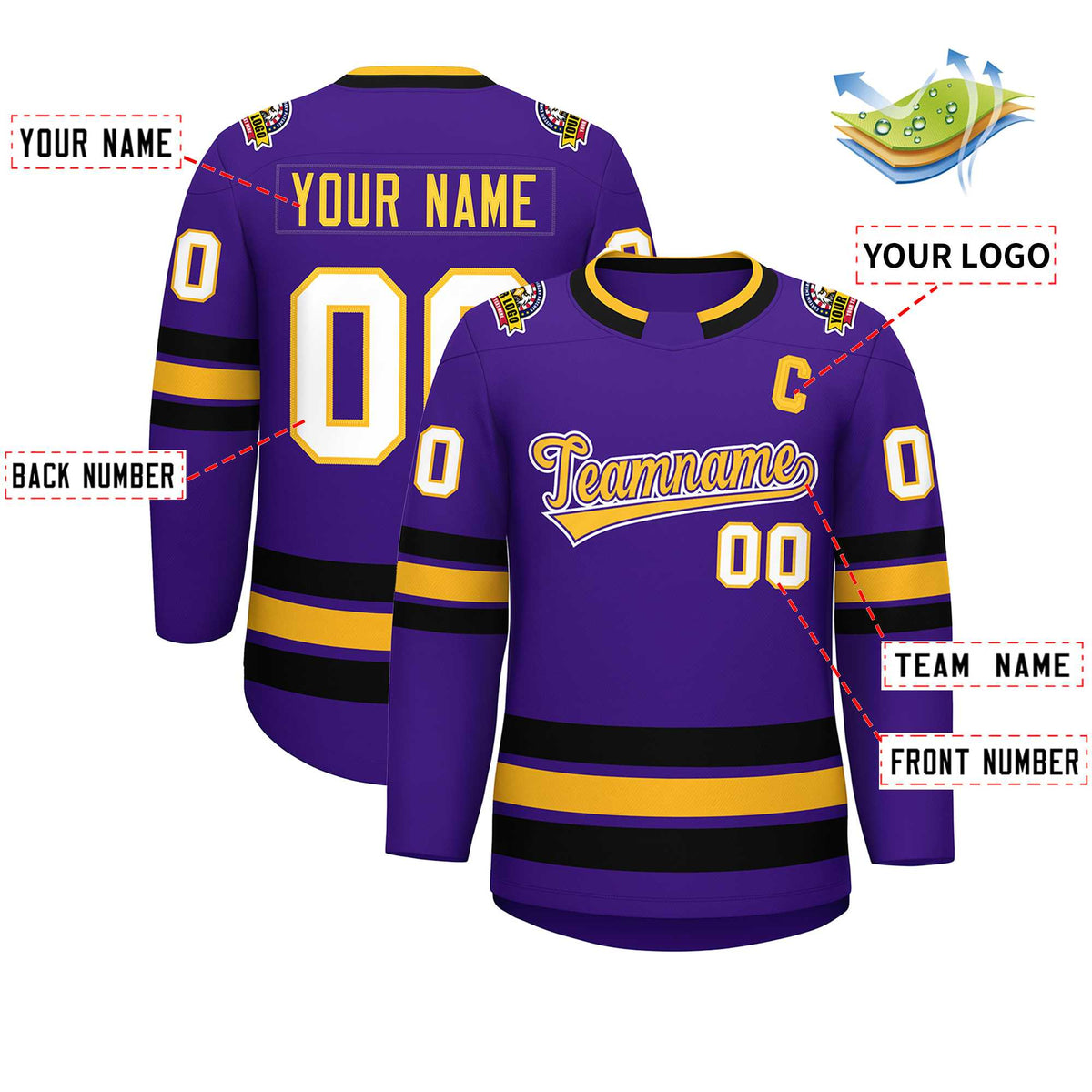 Custom Purple Gold Purple-White Classic Style Hockey Jersey | KXKSHOP