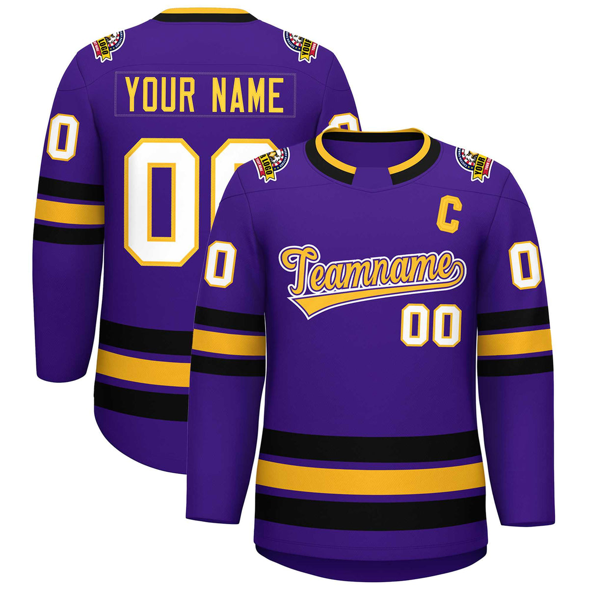 Custom Purple Gold Purple-White Classic Style Hockey Jersey | KXKSHOP