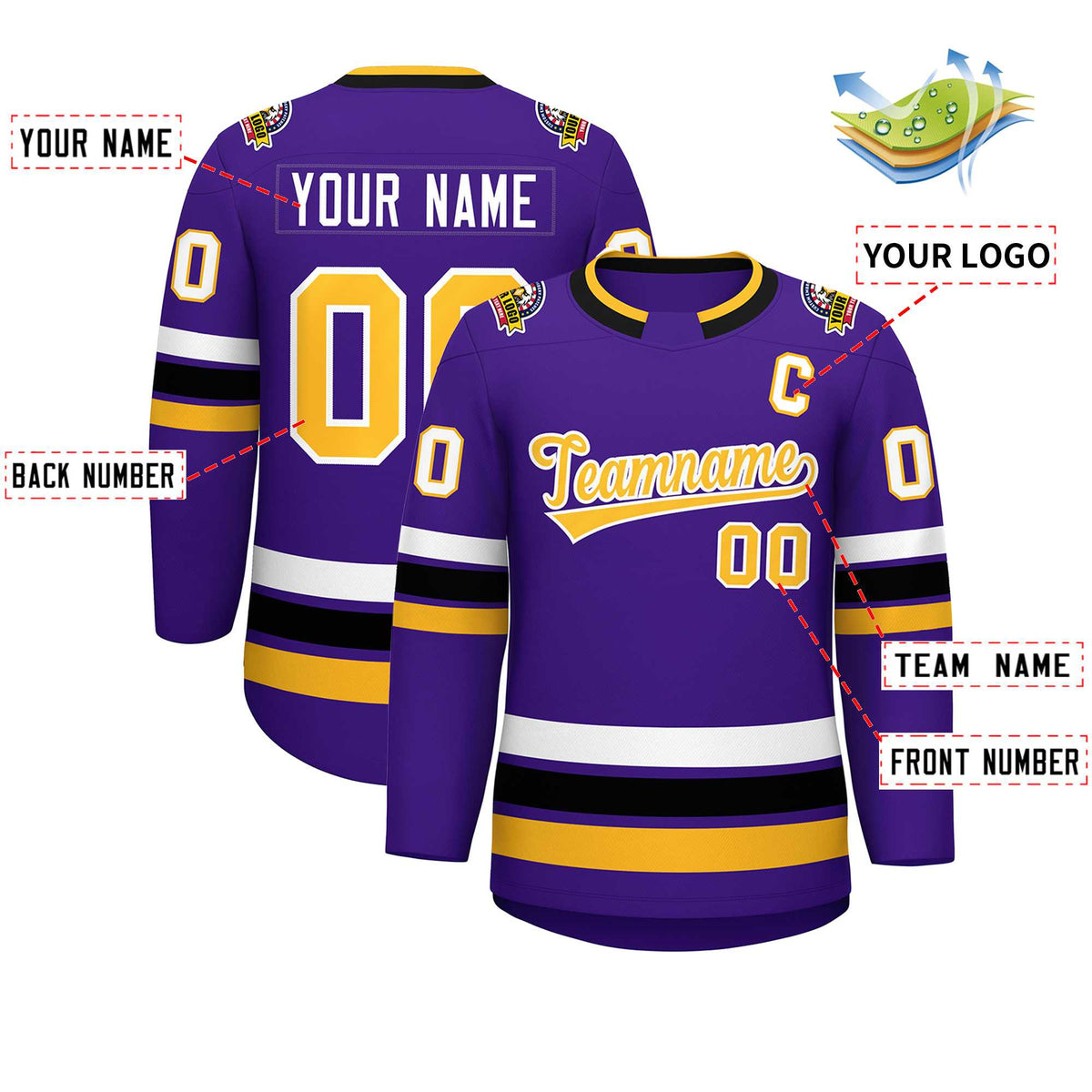 Custom Purple Gold-White Classic Style Hockey Jersey | KXKSHOP