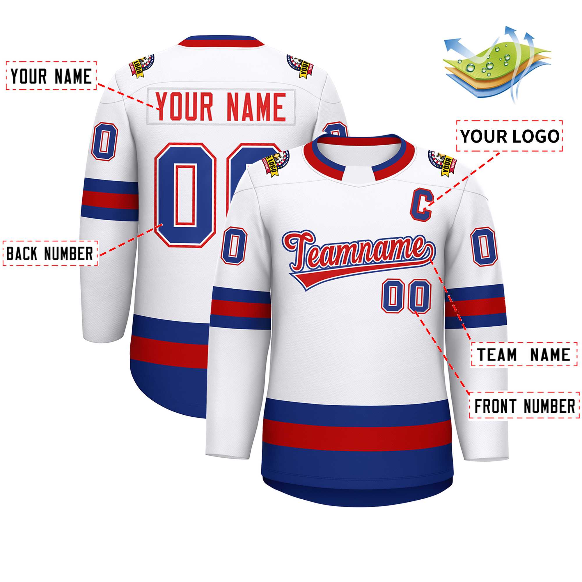 Custom White Red White-Royal Classic Style Hockey Jersey | KXKSHOP