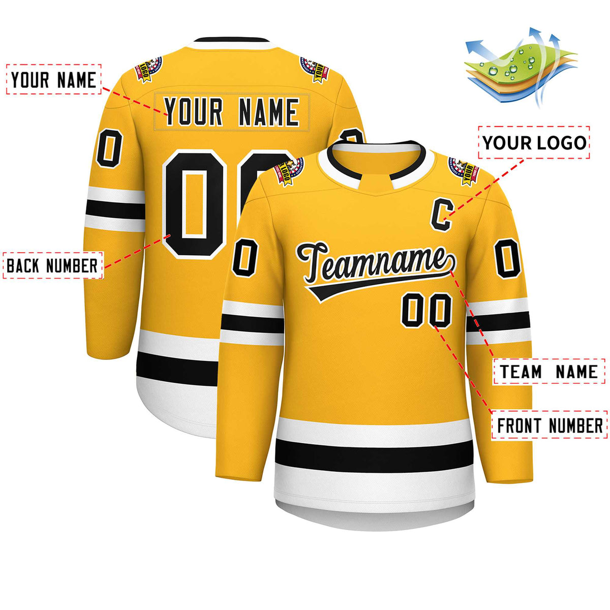 Custom Gold Black-White Classic Style Hockey Jersey | KXKSHOP