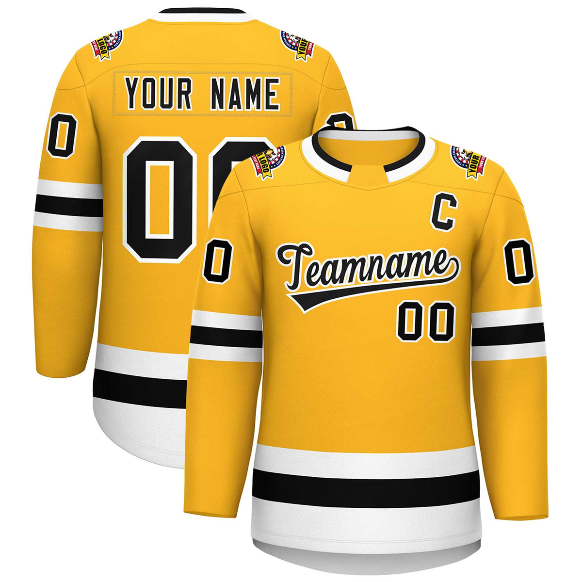Custom Gold Black-White Classic Style Hockey Jersey | KXKSHOP