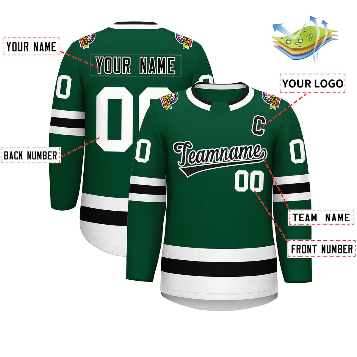 Custom Green Black-White Classic Style Hockey Jersey | KXKSHOP