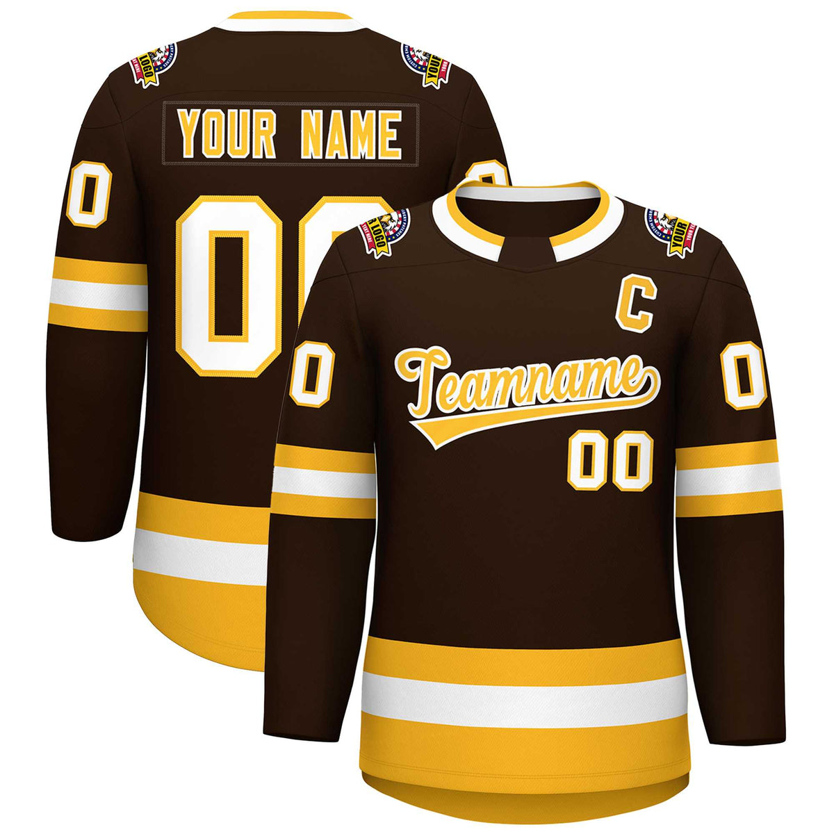 Custom Brown Gold-White Classic Style Hockey Jersey | KXKSHOP