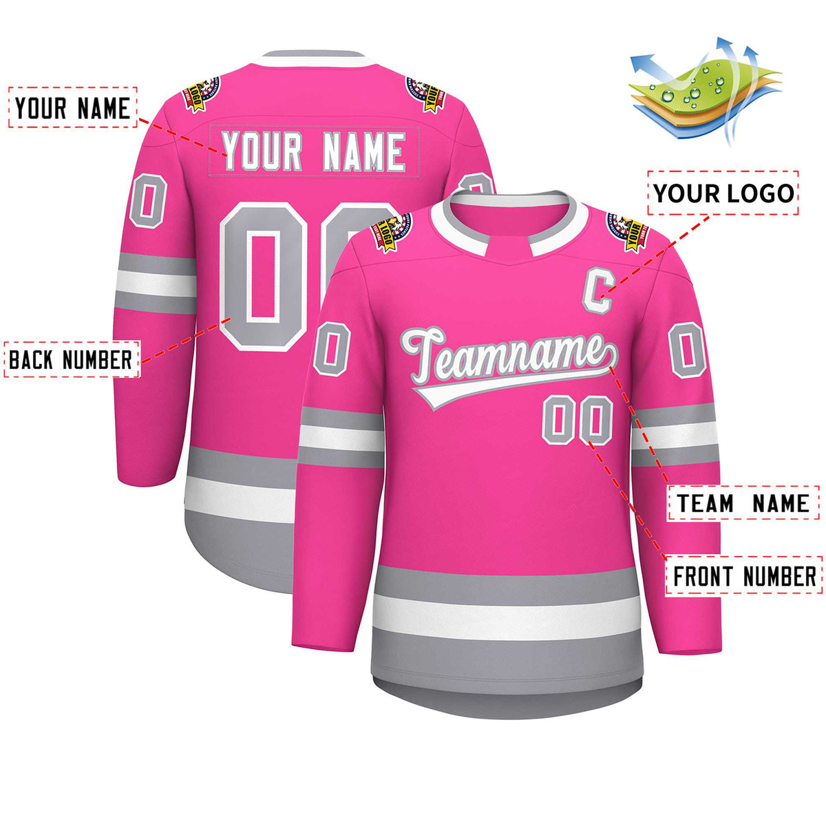Custom Pink White-Gray Classic Style Hockey Jersey | KXKSHOP