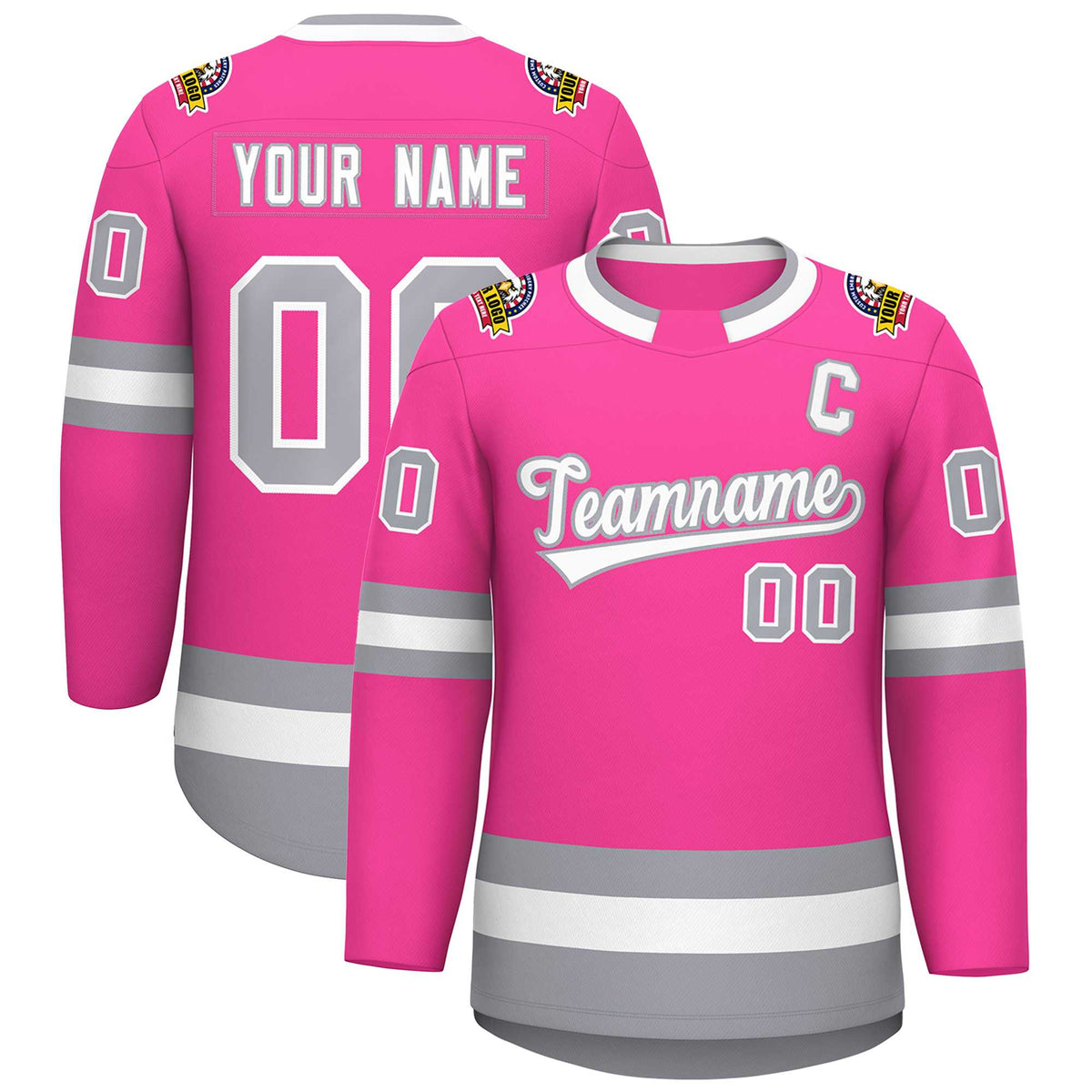 Custom Pink White-Gray Classic Style Hockey Jersey | KXKSHOP
