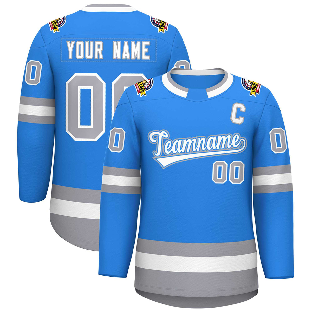 Custom Powder Blue White Powder Blue-Gray Classic Style Hockey Jersey | KXKSHOP