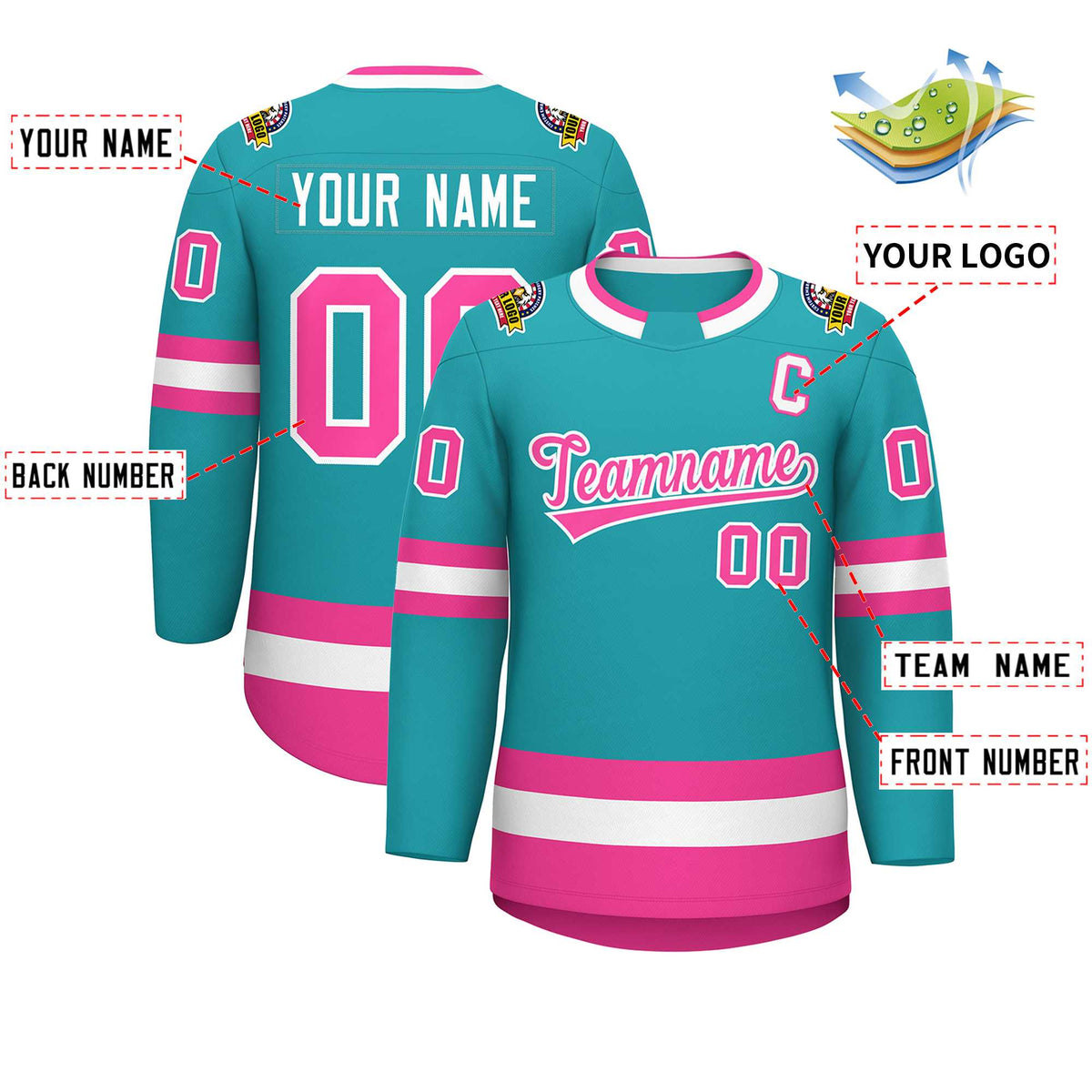 Custom Aqua Pink-White Classic Style Hockey Jersey | KXKSHOP