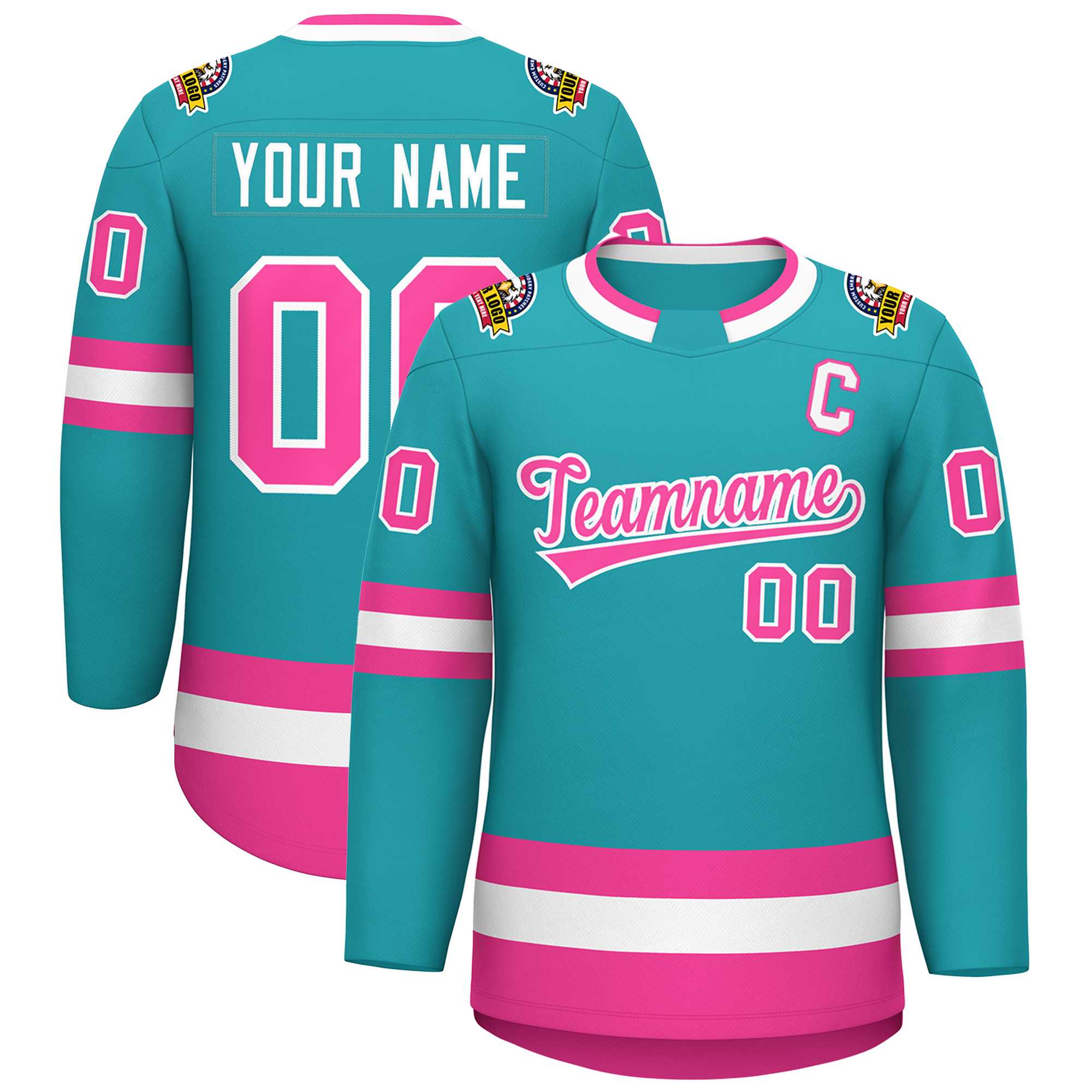 Custom Aqua Pink-White Classic Style Hockey Jersey | KXKSHOP