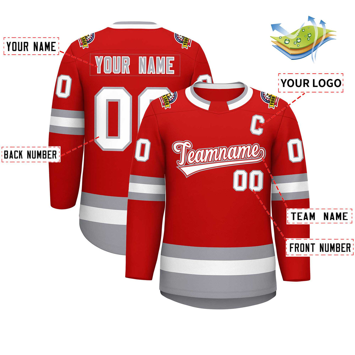 Custom Red White Red-Gray Classic Style Hockey Jersey | KXKSHOP