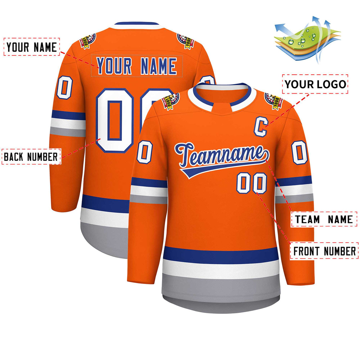 Custom Orange Royal-White Classic Style Hockey Jersey | KXKSHOP
