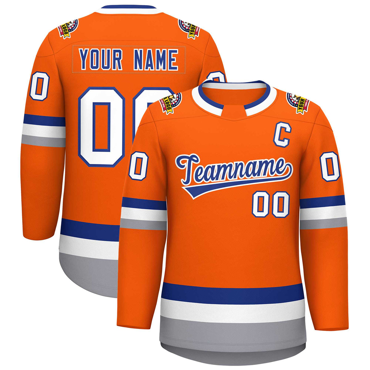 Custom Orange Royal-White Classic Style Hockey Jersey | KXKSHOP