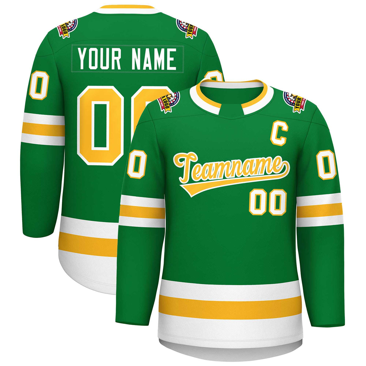 Custom Kelly Green Gold-White Classic Style Hockey Jersey | KXKSHOP
