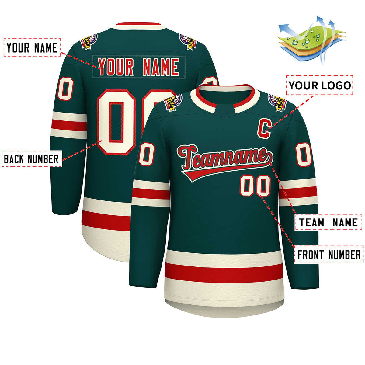 Custom Midnight Green Red Midnight Green-Khaki Classic Style Hockey Jersey | KXKSHOP