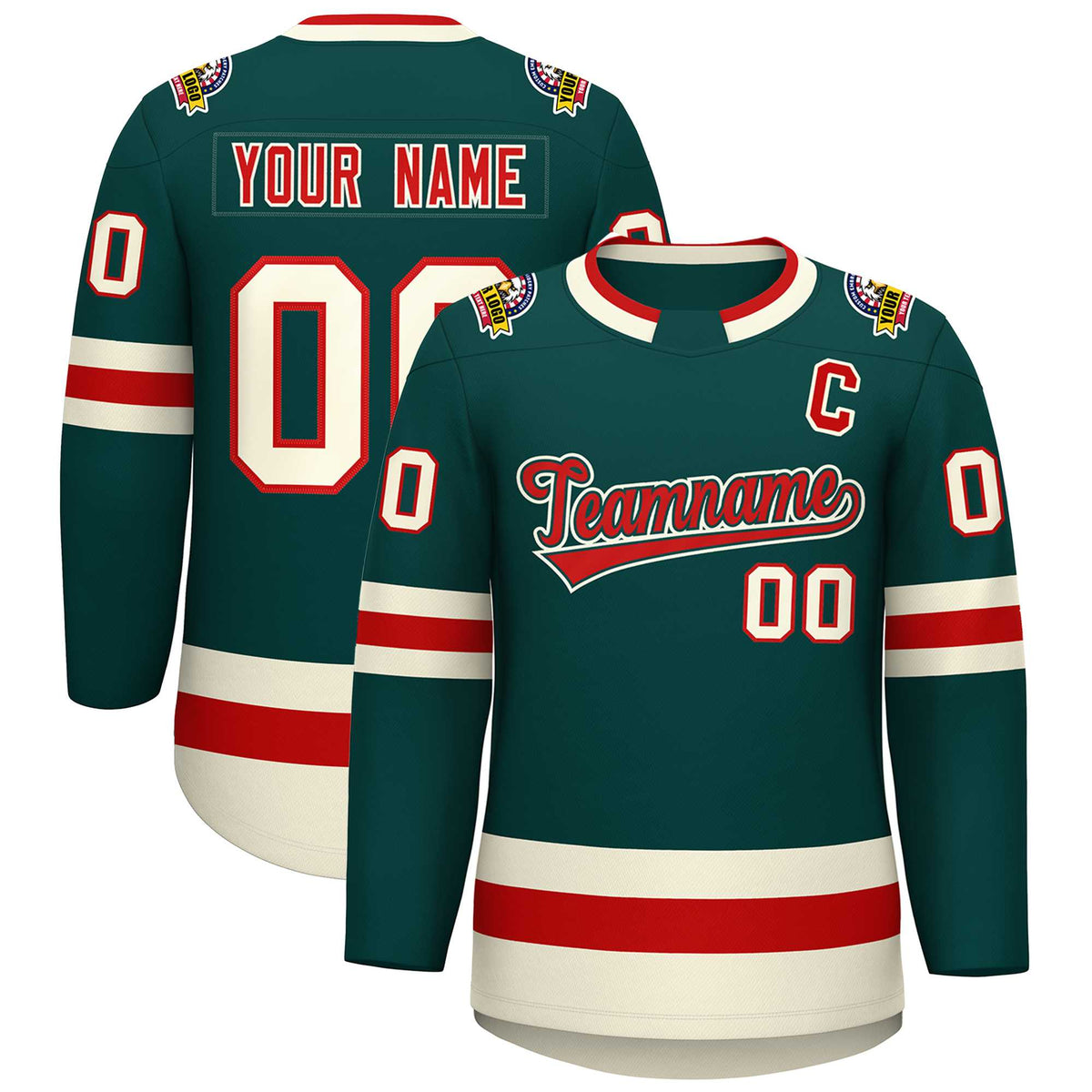 Custom Midnight Green Red Midnight Green-Khaki Classic Style Hockey Jersey | KXKSHOP