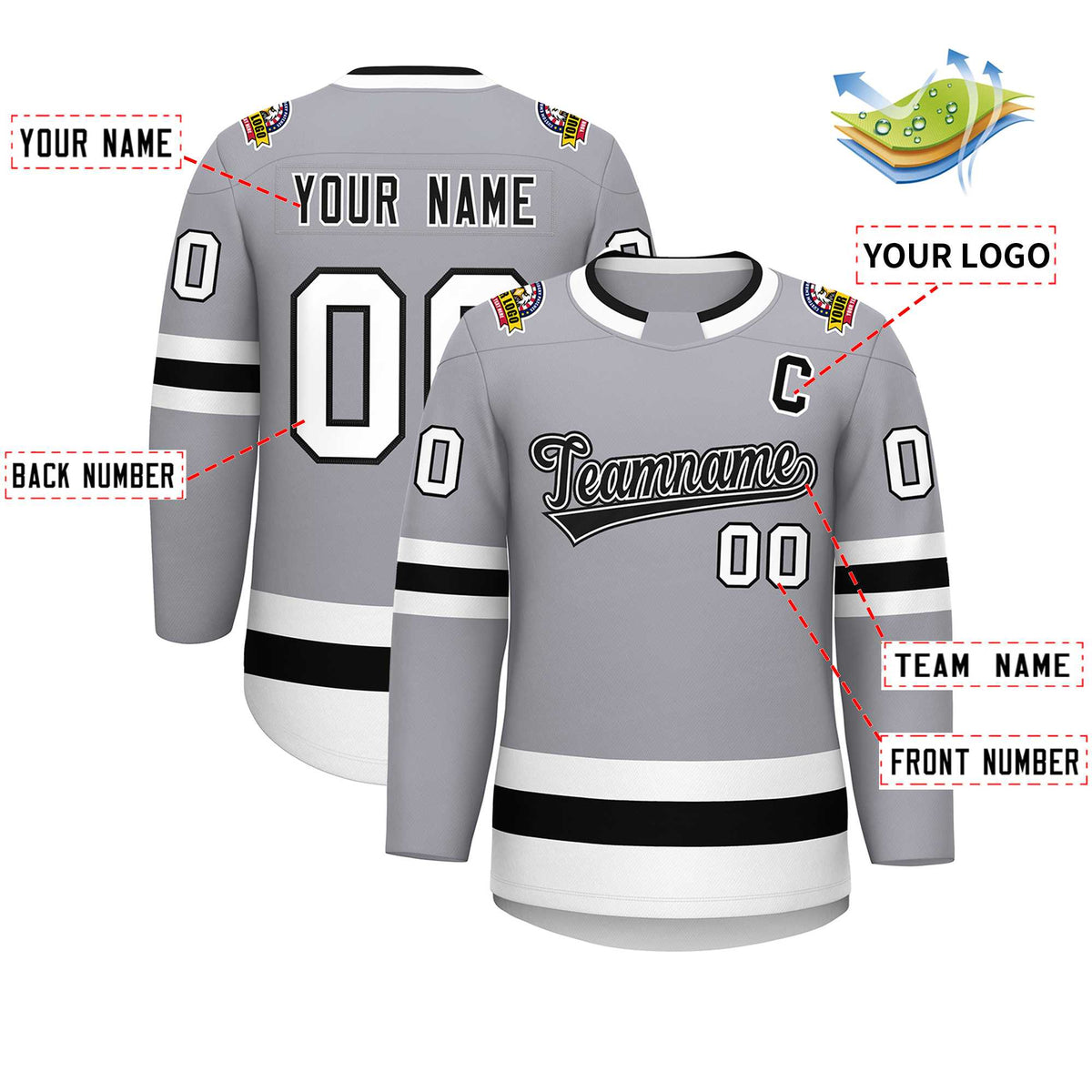 Custom Gray Black White-Black Classic Style Hockey Jersey | KXKSHOP