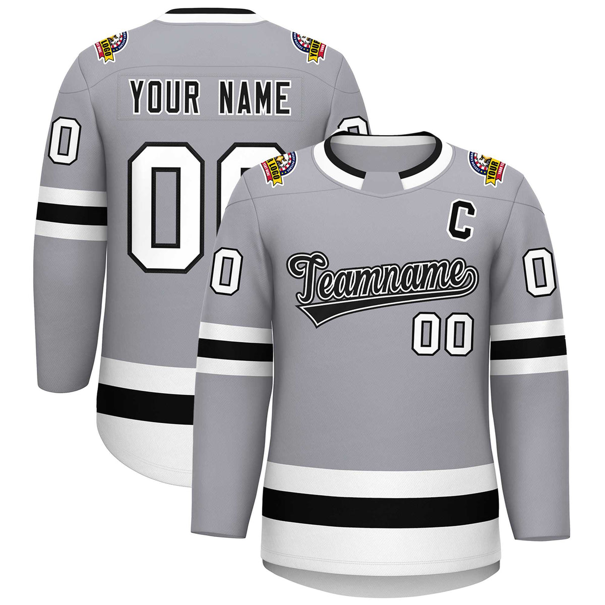 Custom Gray Black White-Black Classic Style Hockey Jersey | KXKSHOP