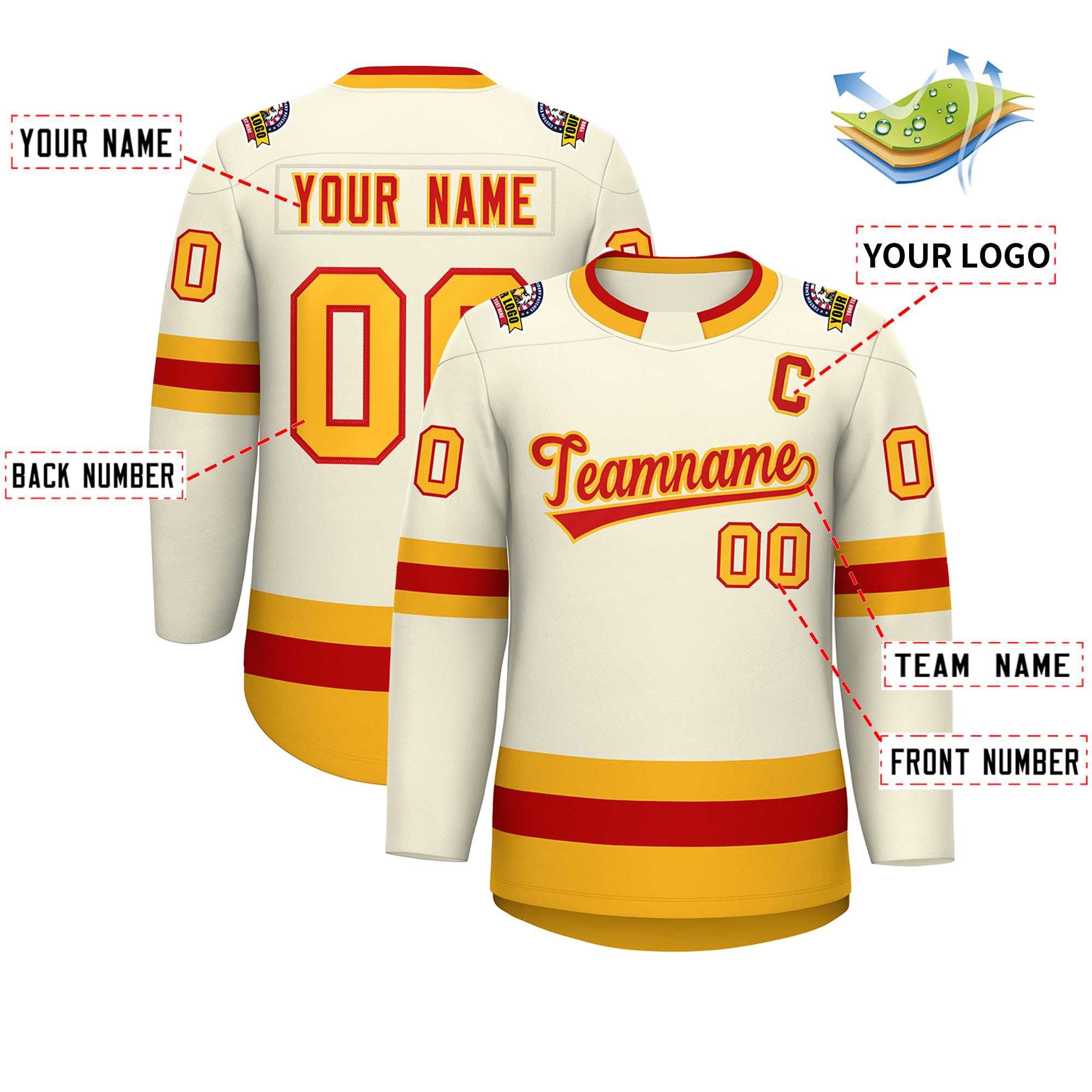Custom Khaki Red-Gold Classic Style Hockey Jersey | KXKSHOP