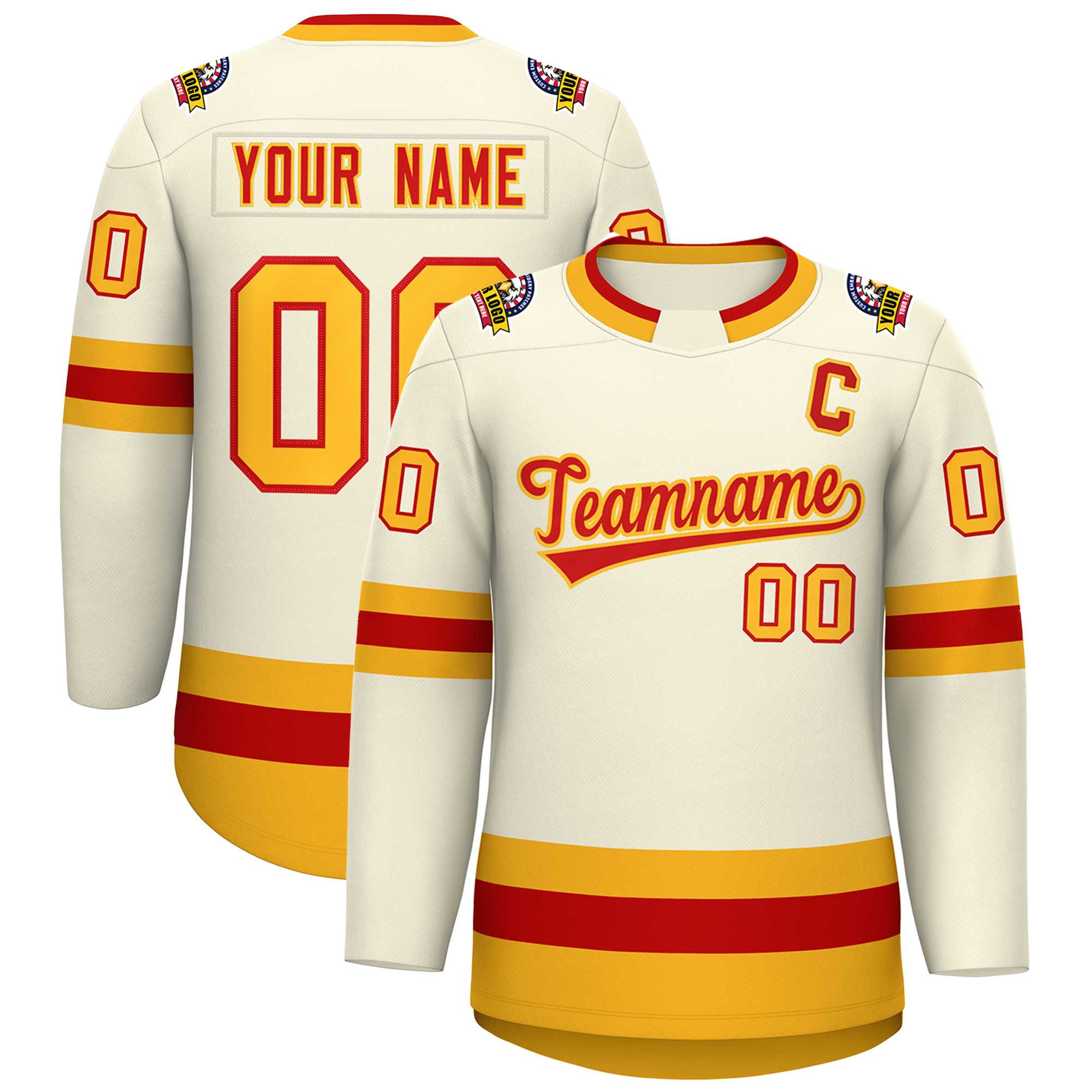 Custom Khaki Red-Gold Classic Style Hockey Jersey | KXKSHOP