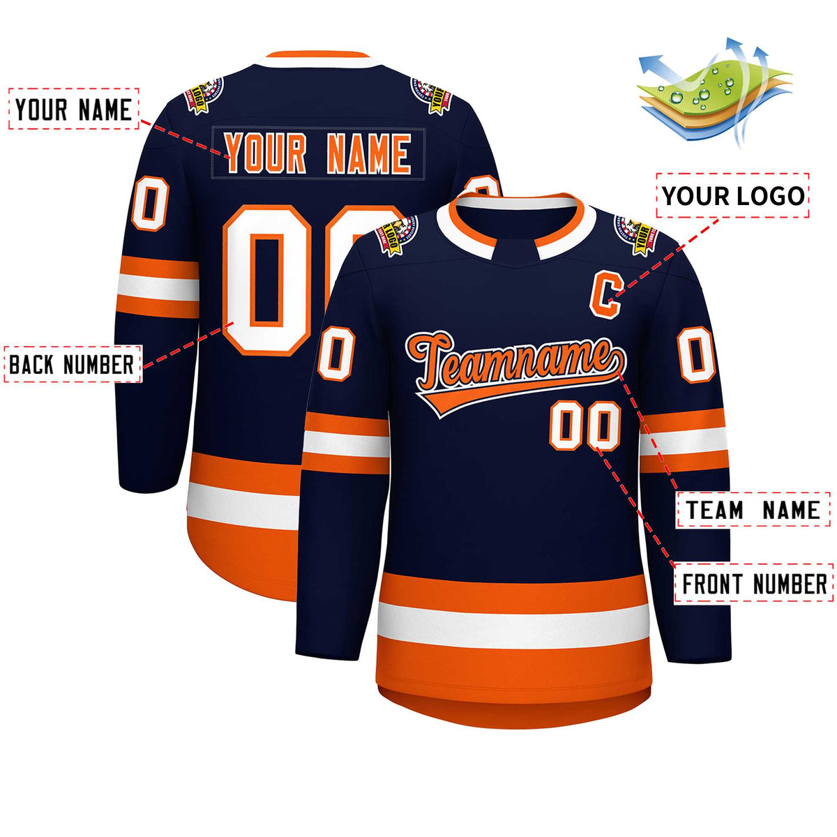Custom Navy Orange Navy-White Classic Style Hockey Jersey | KXKSHOP