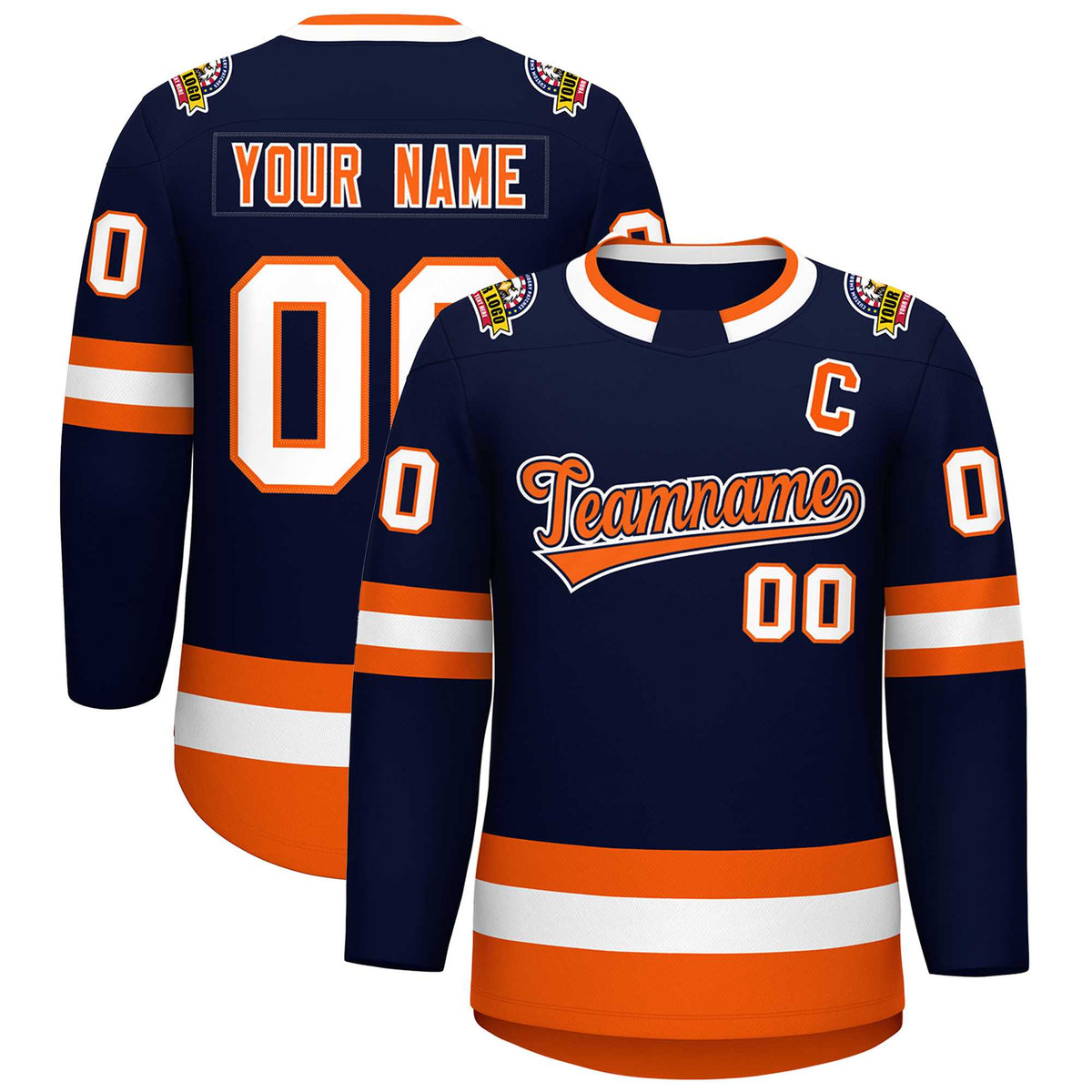 Custom Navy Orange Navy-White Classic Style Hockey Jersey | KXKSHOP