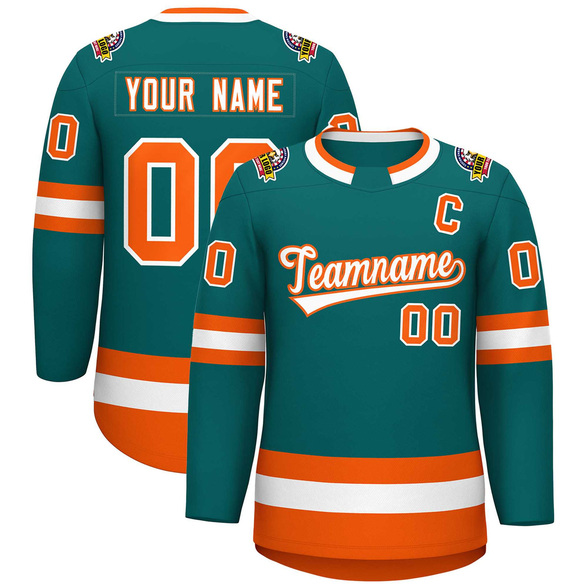Custom Teal White-Orange Classic Style Hockey Jersey | KXKSHOP