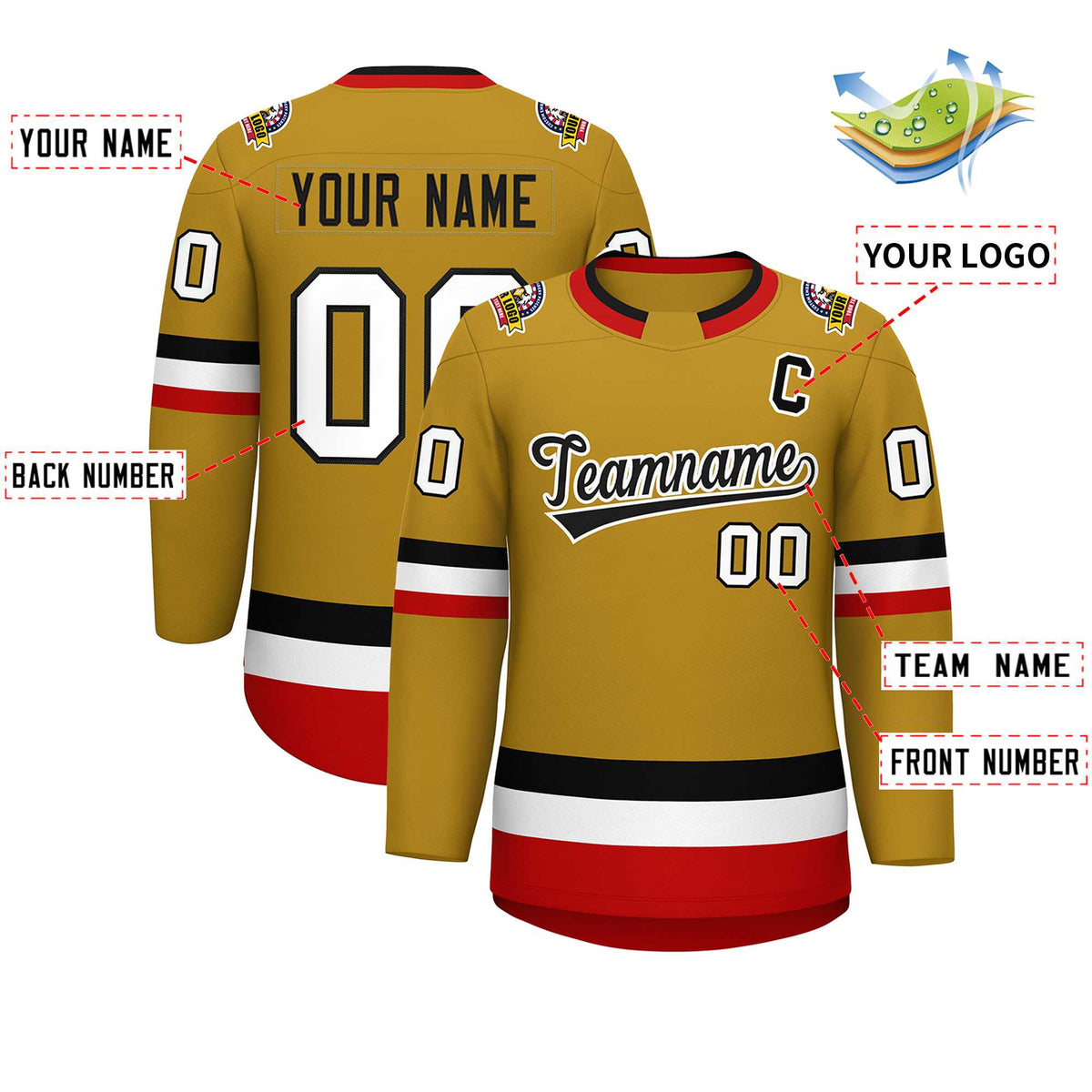 Custom Old Gold Black-White Classic Style Hockey Jersey | KXKSHOP