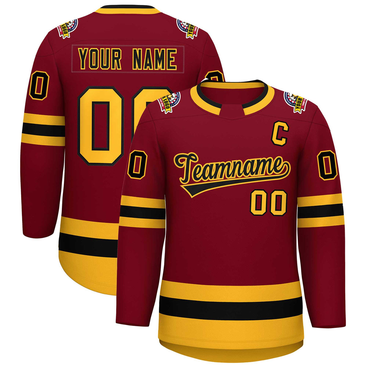 Custom Crimson Black-Gold Classic Style Hockey Jersey | KXKSHOP