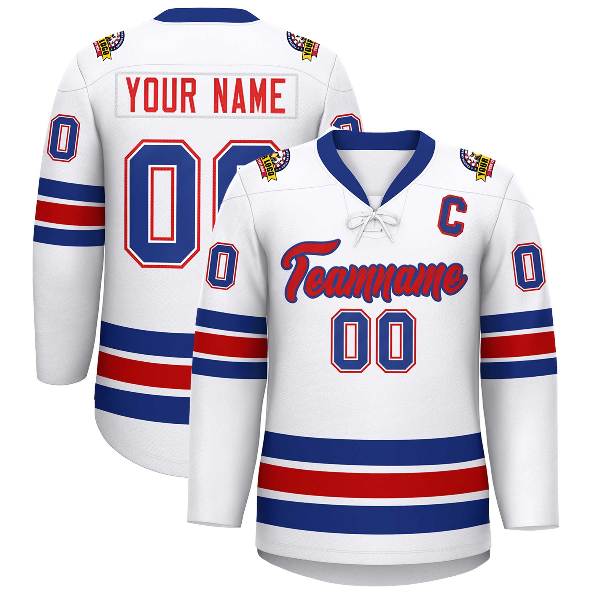 Custom White Royal-Red Lace-Up Neck Hockey Jersey | KXKSHOP