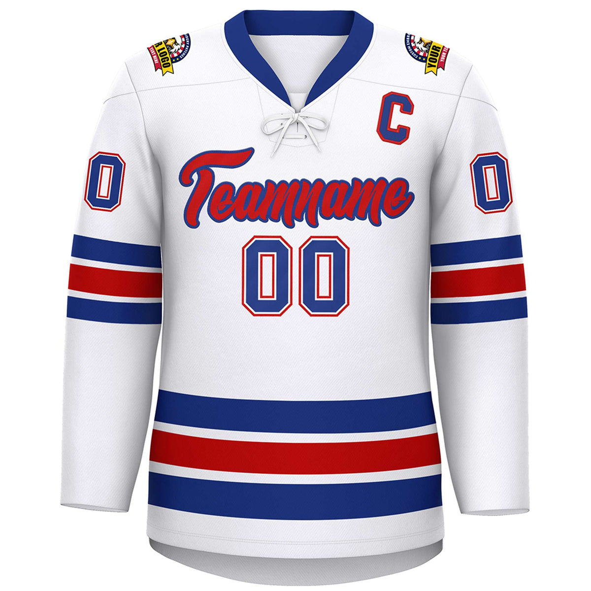 Custom White Royal-Red Lace-Up Neck Hockey Jersey | KXKSHOP