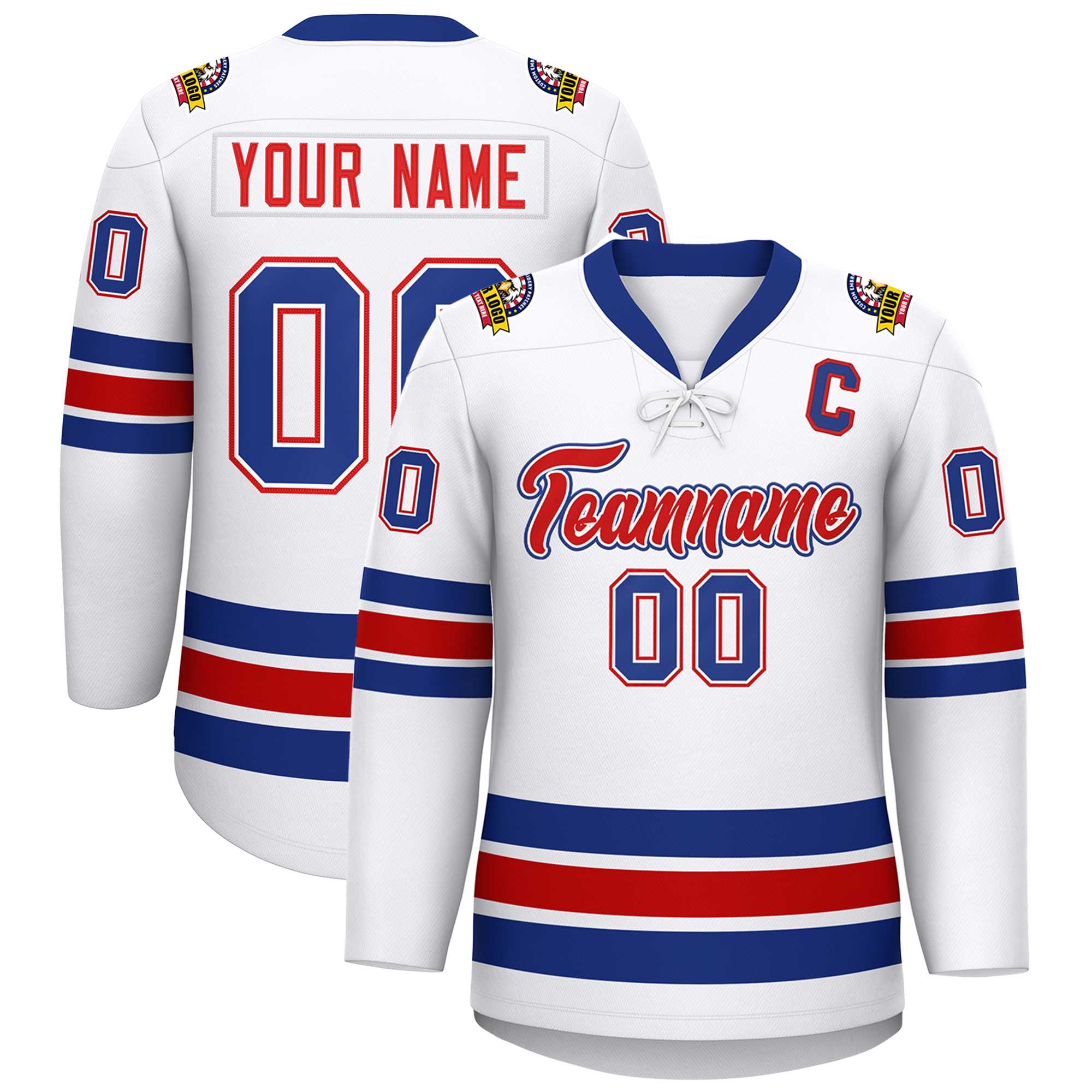 Custom White Royal-Red Lace-Up Neck Hockey Jersey | KXKSHOP
