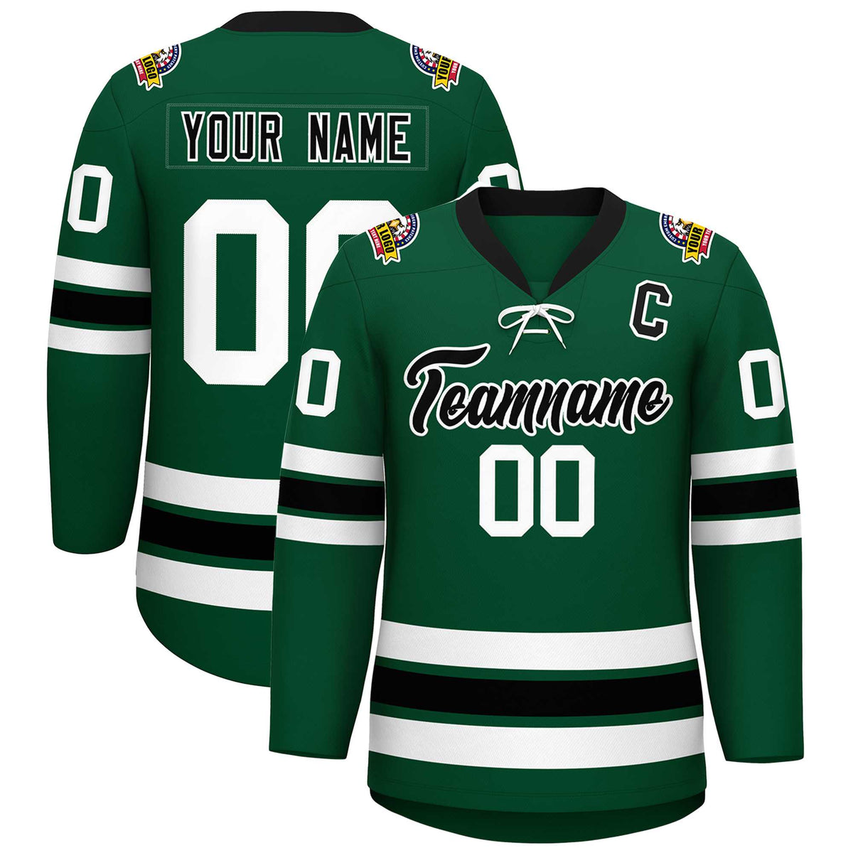 Custom Green Black-White Lace-Up Neck Hockey Jersey | KXKSHOP